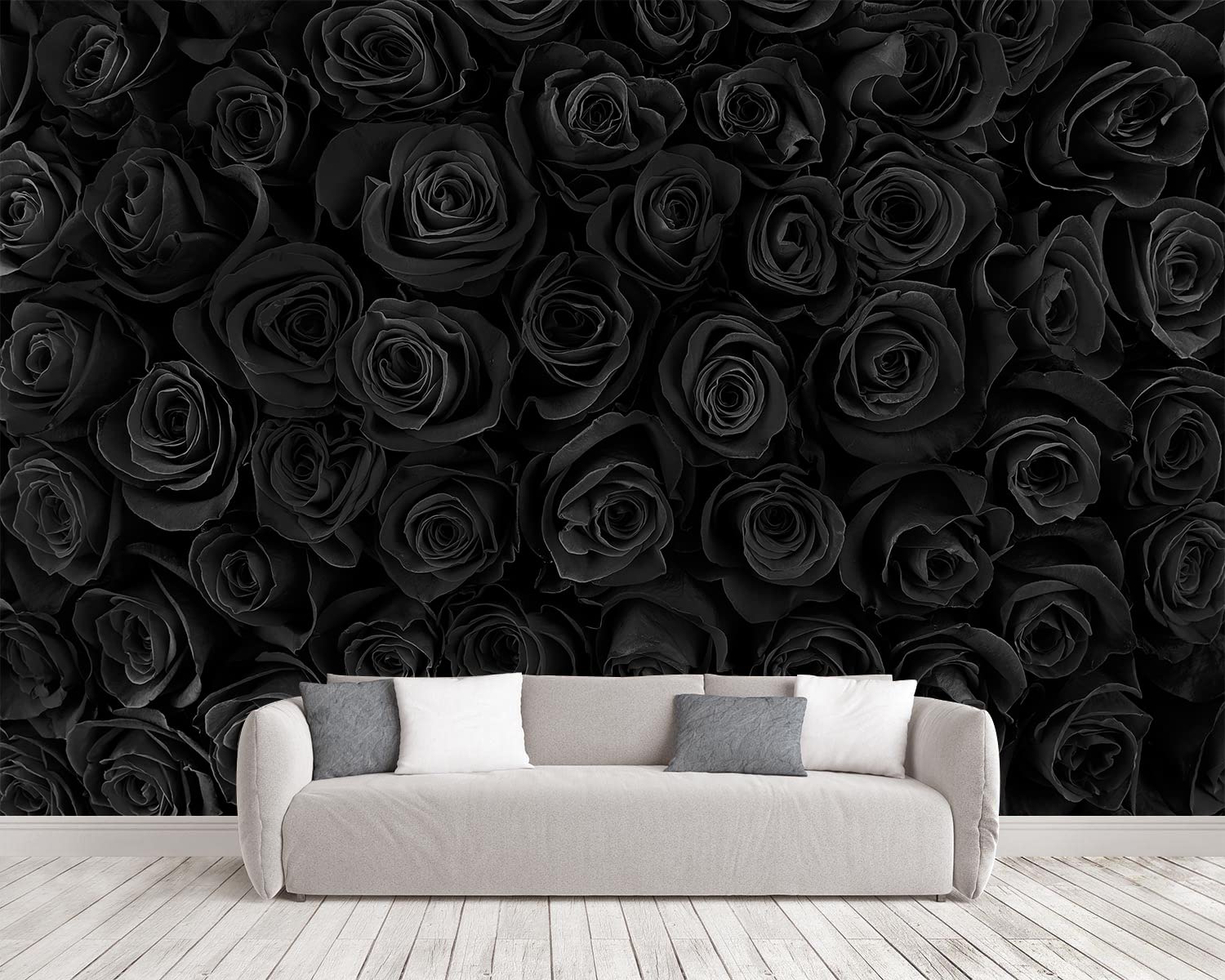 Beautiful Black Roses Floral Peel and Stick Wallpaper - 75''x108'' Self-Adhesive Wall Mural for Bedroom, Living Room, Nursery & Home Decor | Easy DIY Wall Covering, Removable Contact Paper Decals