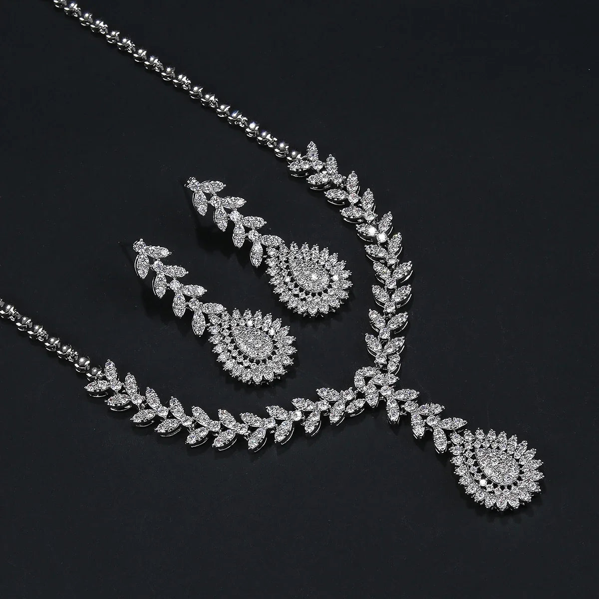 Elegant Cubic Zirconia Necklace and Earrings Set for Women - Wedding, Bridal Jewelry - Sparkling White Zirconia Gift Set CN11228 - Perfect for Bridal Shower, Anniversary and Special Occasions