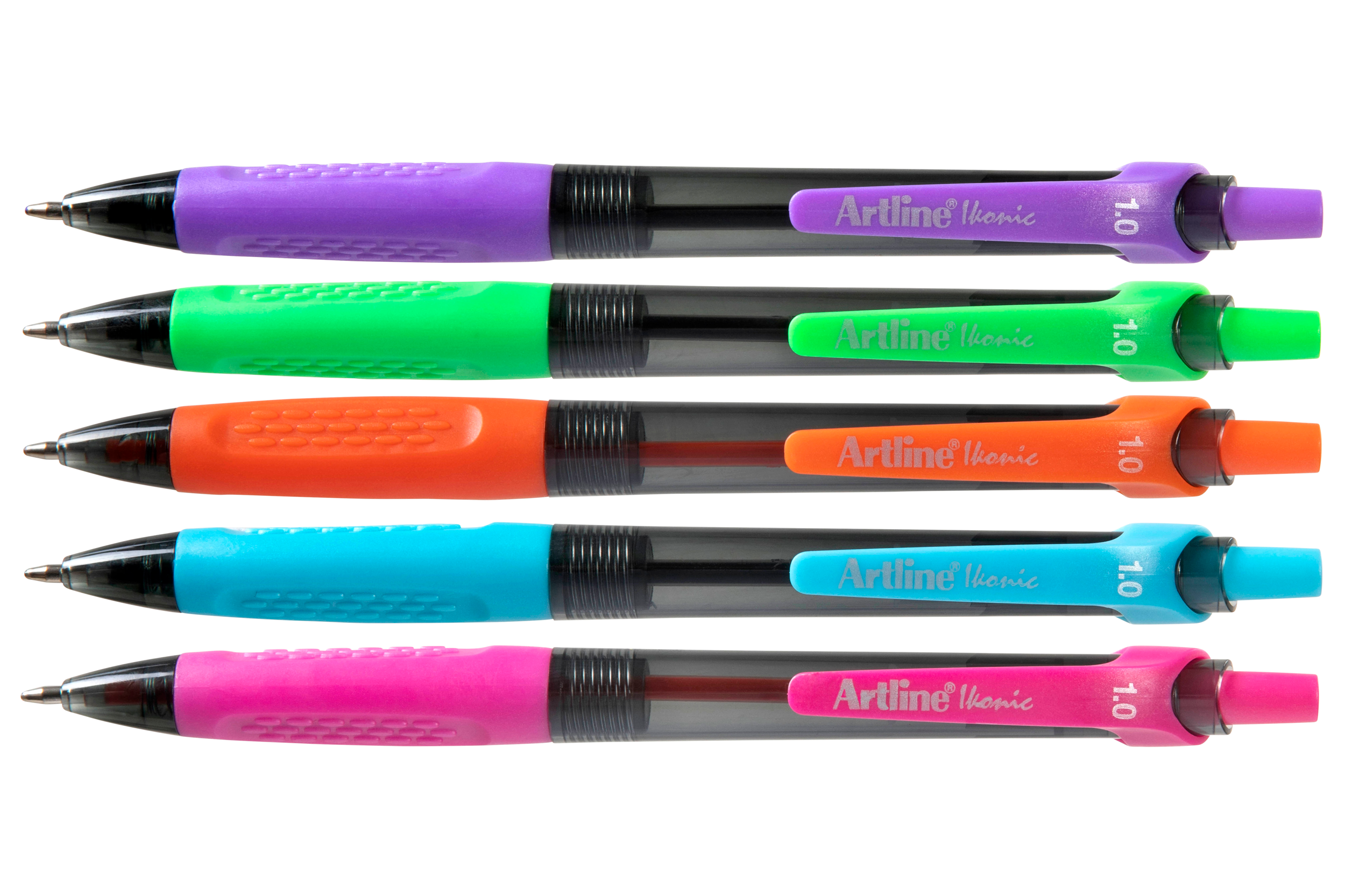 Artline Ikonic Brights Retractable Ballpoint Pens - Medium Tip 5-Pack - Vibrant Colors for Office, School & Creative Writing