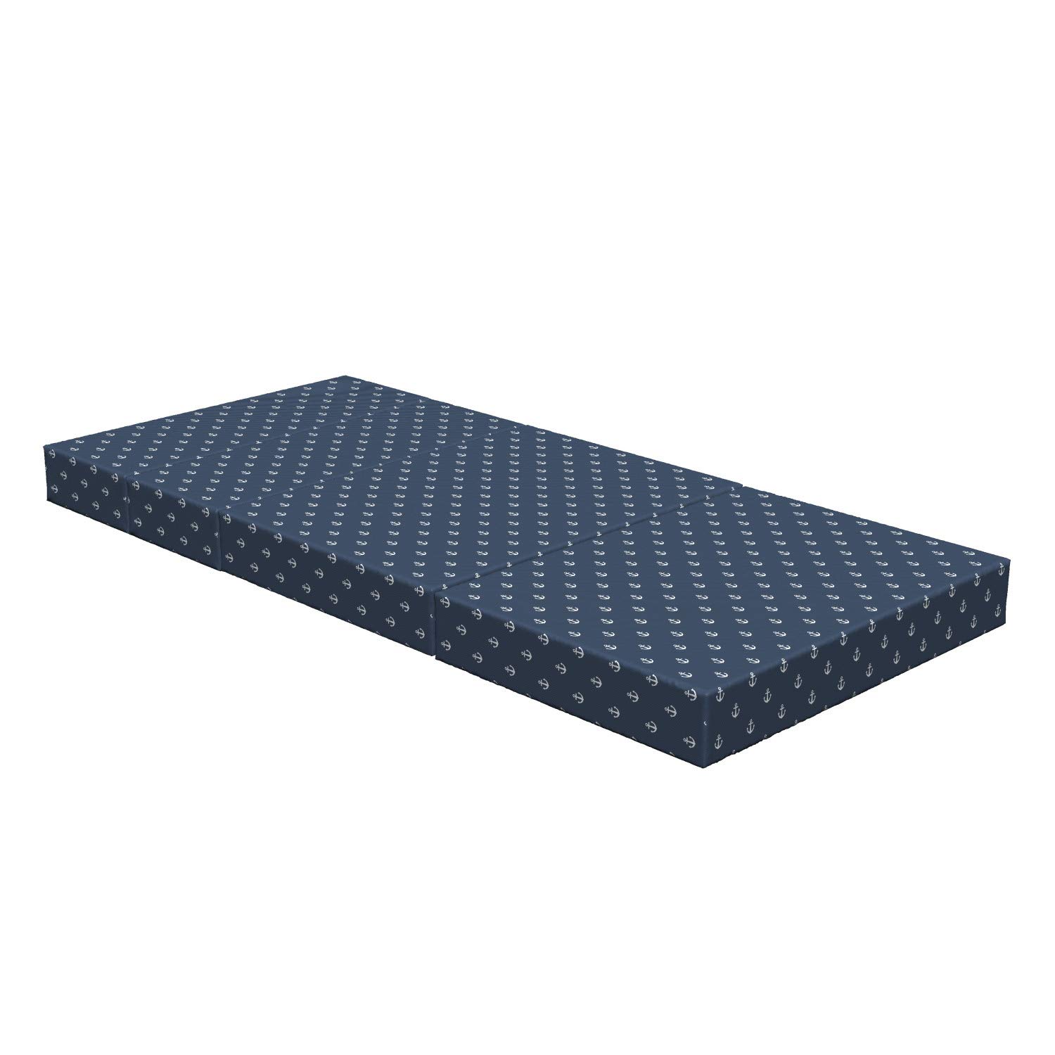 Ambesonne Foldable Marine Mattress - Nautical Anchor Design, Blue Grey & White, 74.8
