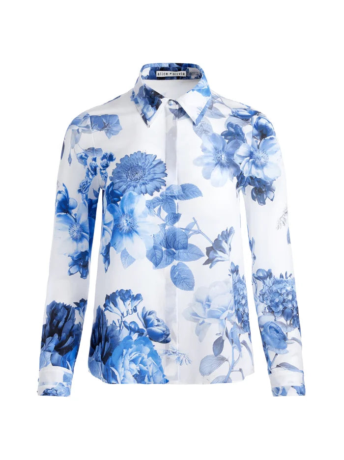 Alice & Olivia Women's Willa Placket Top - Elegant Button-Down Blouse for Work, Office & Casual Outfits | Perfect for Business Attire, Date Nights & Everyday Wear