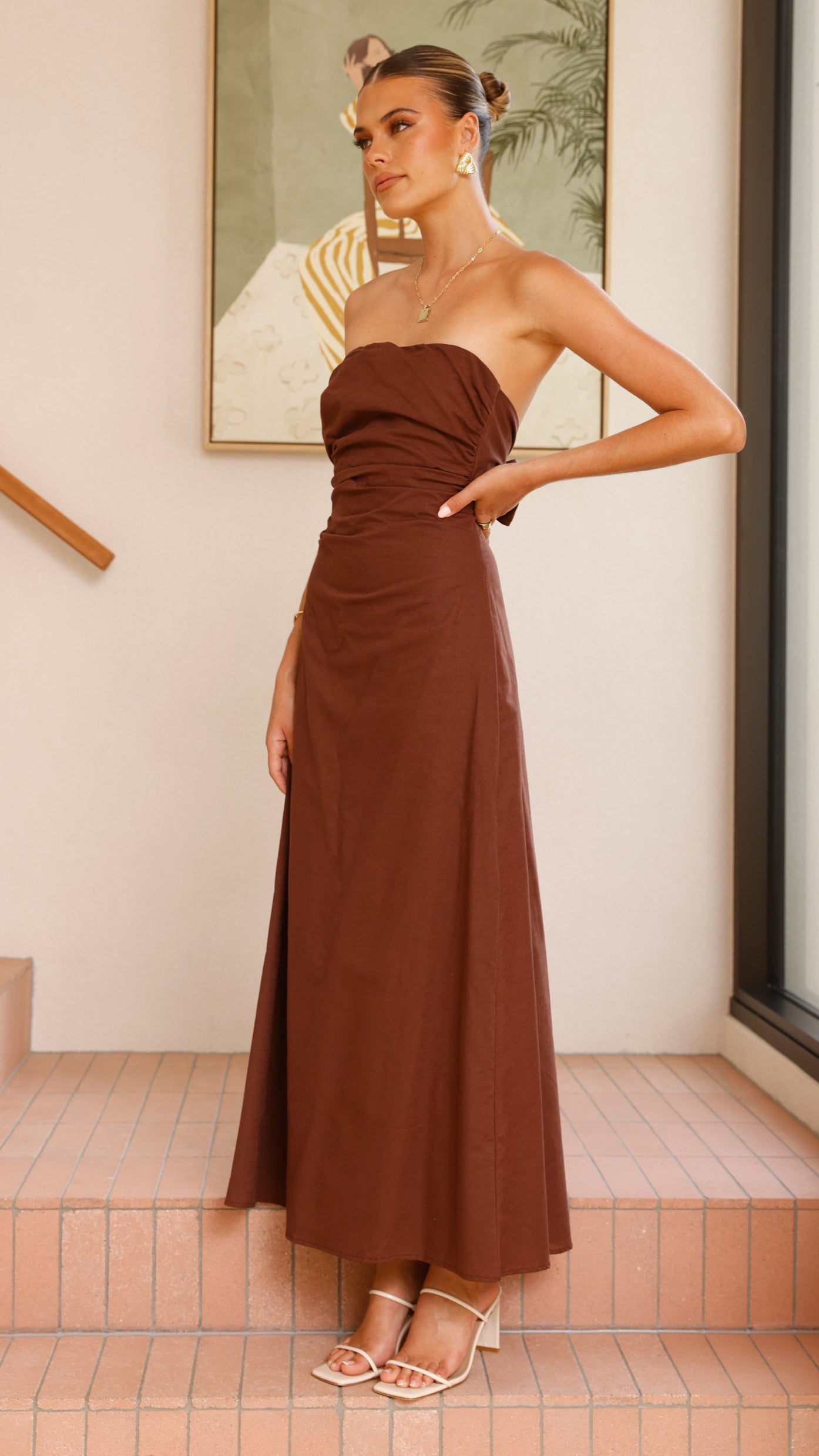 Bolivia Strapless Midi Dress for Women - Elegant Chocolate Brown Summer Party Dress - Perfect for Weddings, Cocktail Parties & Date Nights