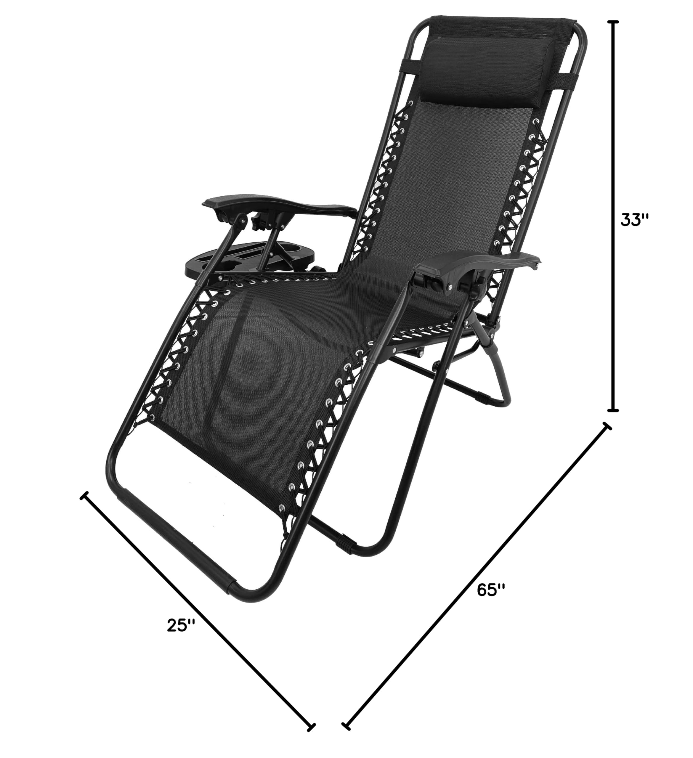 EasyGo Zero Gravity Lounge Chair with Cup Holder - Adjustable Reclining Outdoor Folding Chair for Patio, Deck, Beach & Backyard (2-Pack, Black) - Perfect for Sunbathing, Poolside Relaxation & Outdoor Dining