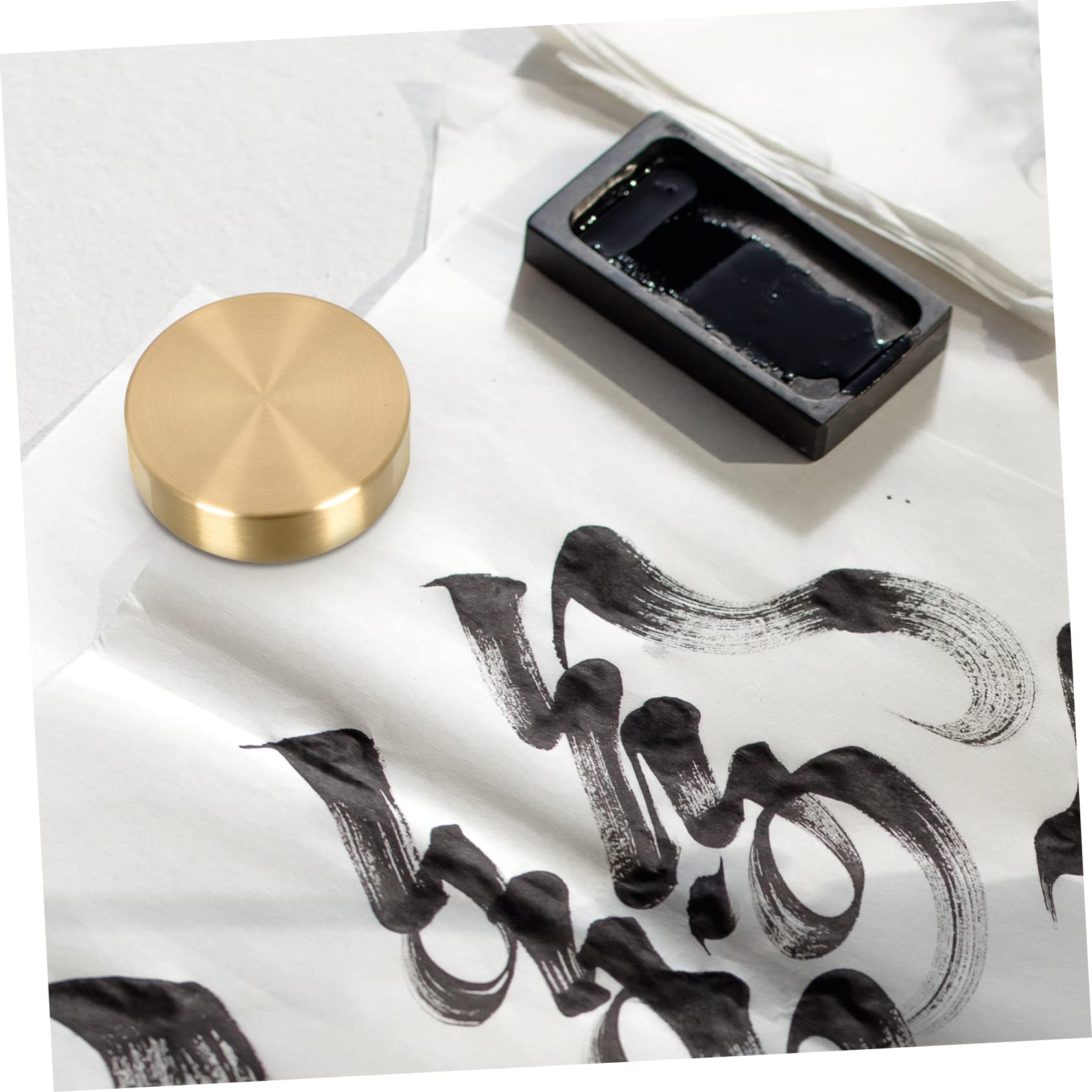 BCOATH 4-Piece Round Brass Paperweight Set - Heavy Duty Calligraphy & Stationery Weights for Writing, Scrapbooking, Office & Craft Use