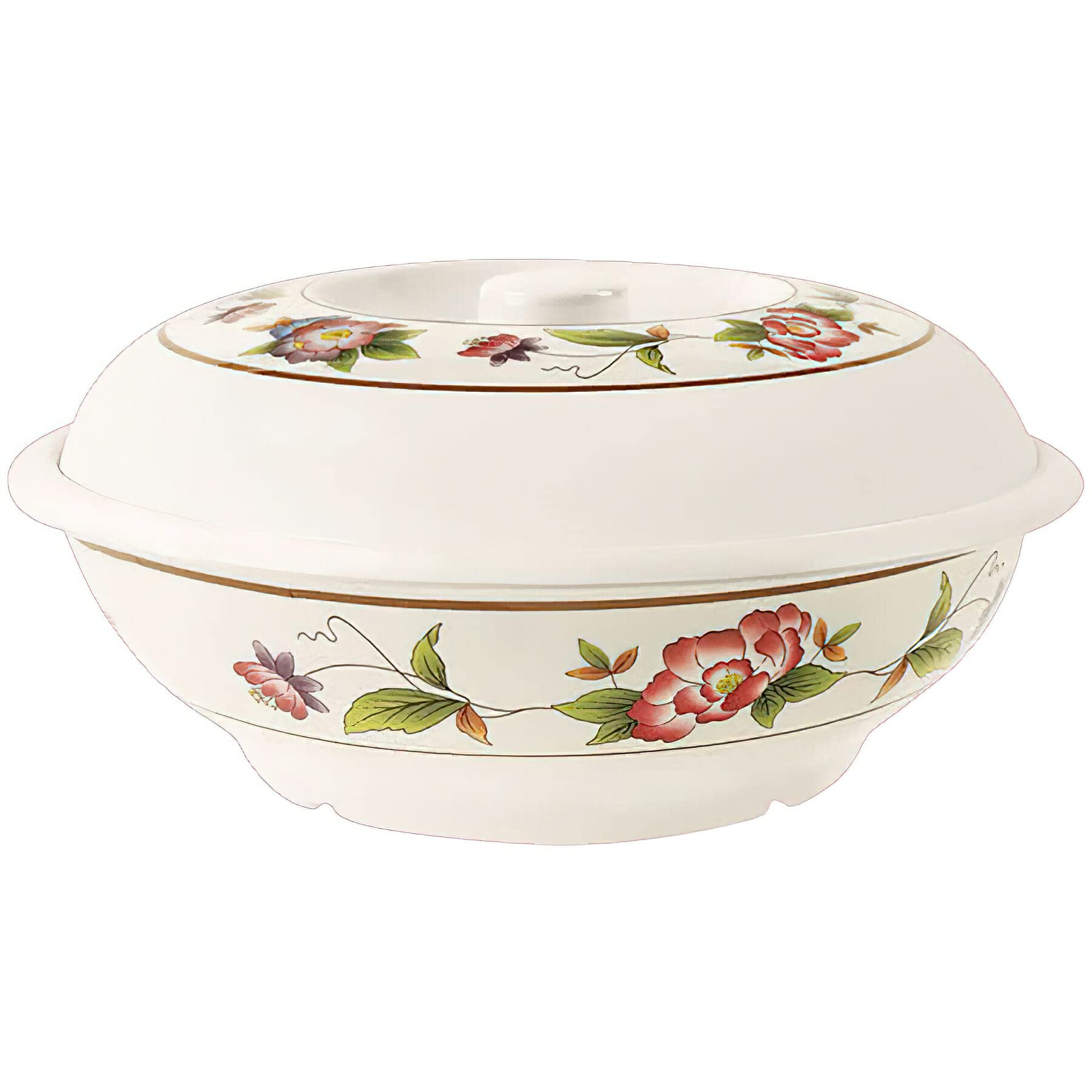G.E.T. KT-050-TR Melamine Bowls with Lids - 10 Inch White 70oz Tea Rose Collection (12 Pack) | Durable & Stylish Serving Bowls for Parties, Picnics, Restaurants & Home Dining