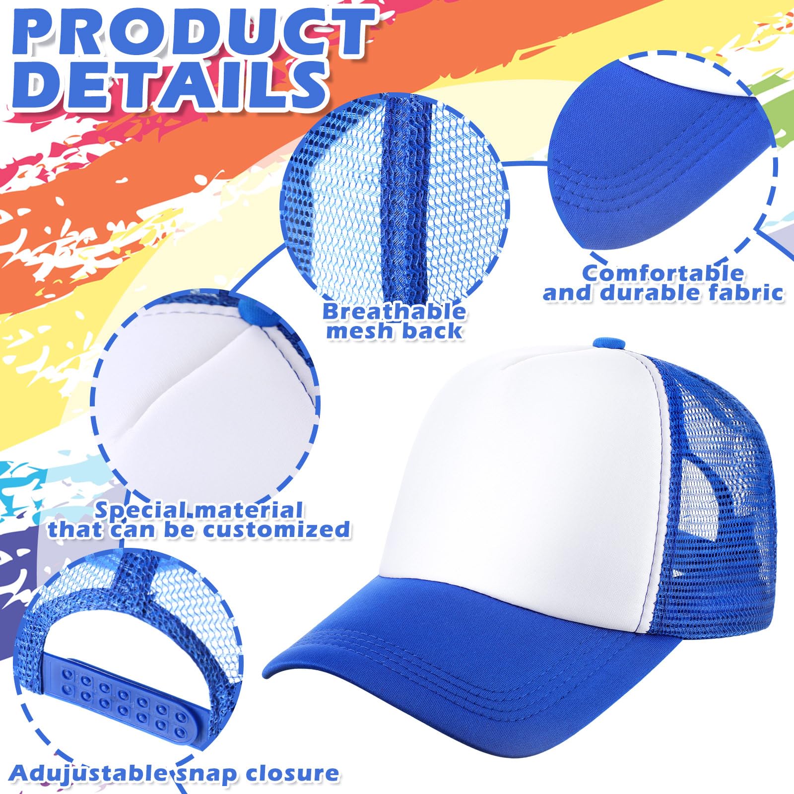 24 Pcs Unisex Blank Trucker Hats for Sublimation - Adjustable Mesh Baseball Caps Bulk Pack for DIY Customization - Perfect for Sports, Events, Promotions & Outdoor Activities