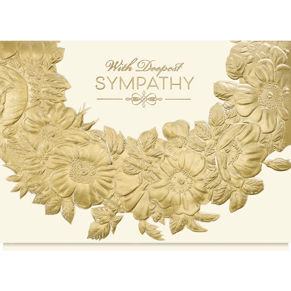 25 Personalized Sympathy Cards with Foil-Lined Envelopes (Gold Sympathy Wreath) - Bulk Greeting Cards for Funeral, Memorial & Condolences - Perfect for Business, Funeral Homes & Personal Use