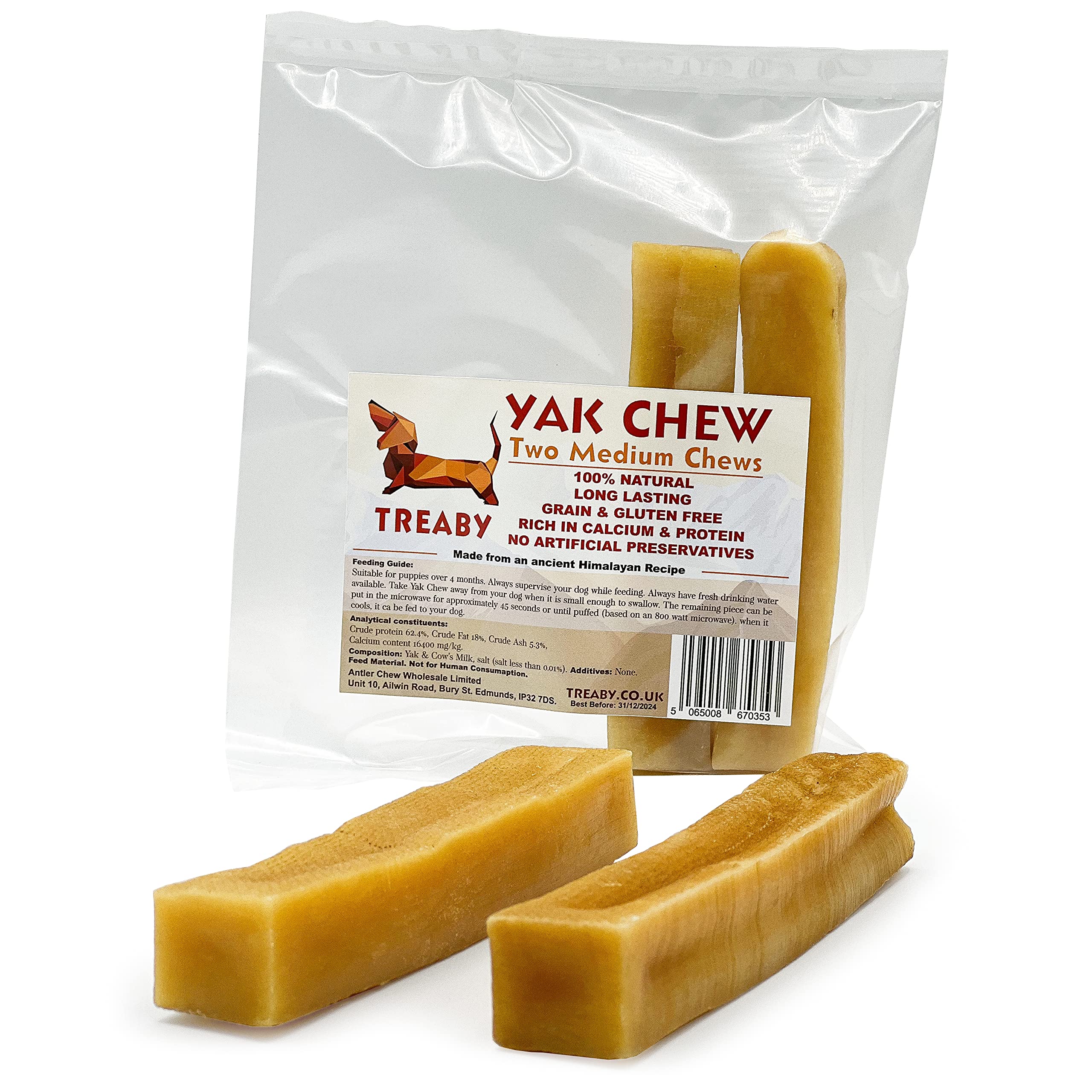 Treaby Himalayan Yak Chews for Dogs & Puppies - Natural Yak Milk Dental Sticks for Teeth Cleaning & Bone Health - Long Lasting Dog Treats for Aggressive Chewers - Perfect for Training, Teething & Dental Care