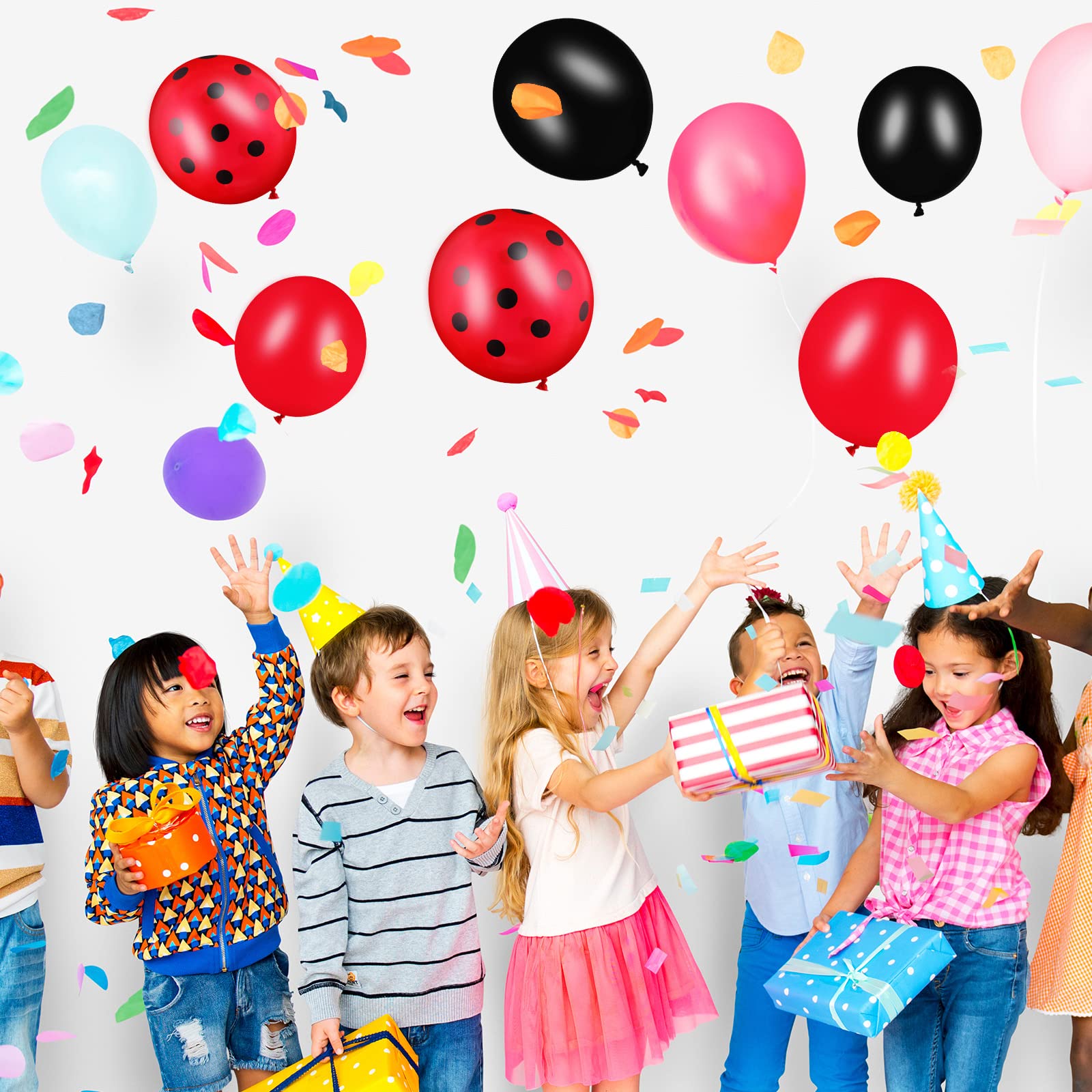 100-Piece Polka Dot Latex Balloons - Ladybug & Strawberry Design for Party Decorations, Birthday, Wedding Supplies (12 Inch & 10 Inch Mixed Style) - Perfect for Baby Showers, Bridal Showers, and Festive Celebrations