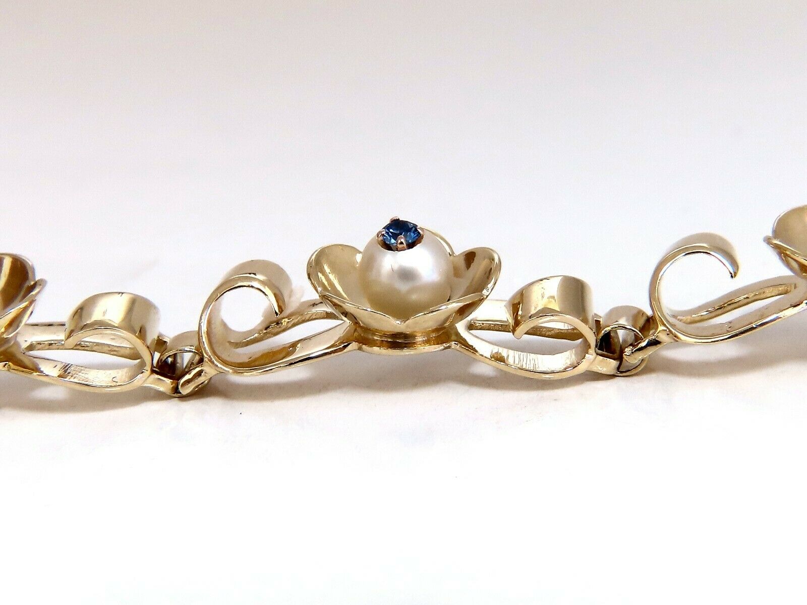 0.50ct Natural Sapphire and Pearl Vintage Clover Bracelet - 14K Gold Elegant Jewelry for Women, Perfect for Weddings, Anniversaries & Special Occasions