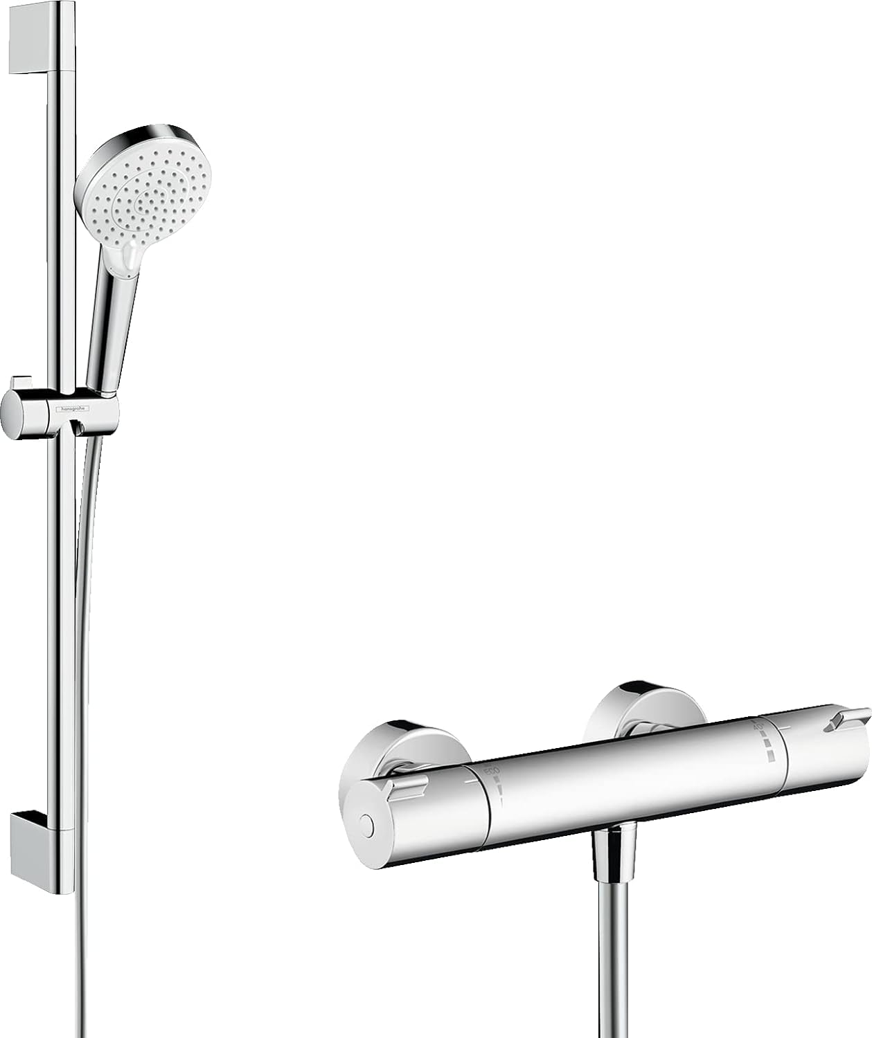 Hansgrohe Crometta Thermostatic Shower Set with Ecostat 1001 CL - 65cm Shower Bar, 160cm Hose, Chrome Hand Shower with 2 Spray Modes - Perfect for Modern Bathrooms & Spa-Like Shower Experience