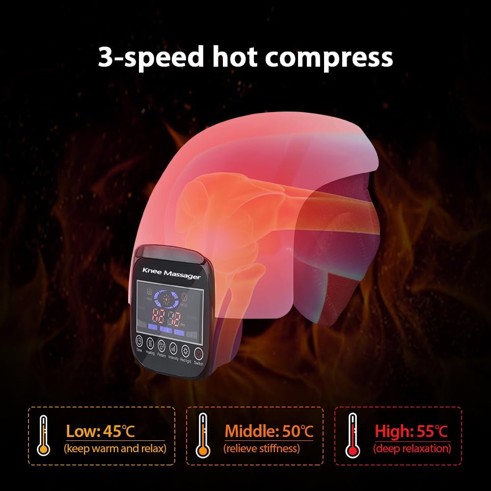 Portable Knee Massager with Heating & Vibration - Adjustable Temperature Wireless Leg Massager for Pain Relief, Best Gift for Men & Women - Perfect for Arthritis, Sports Recovery & Relaxation at Home/Office