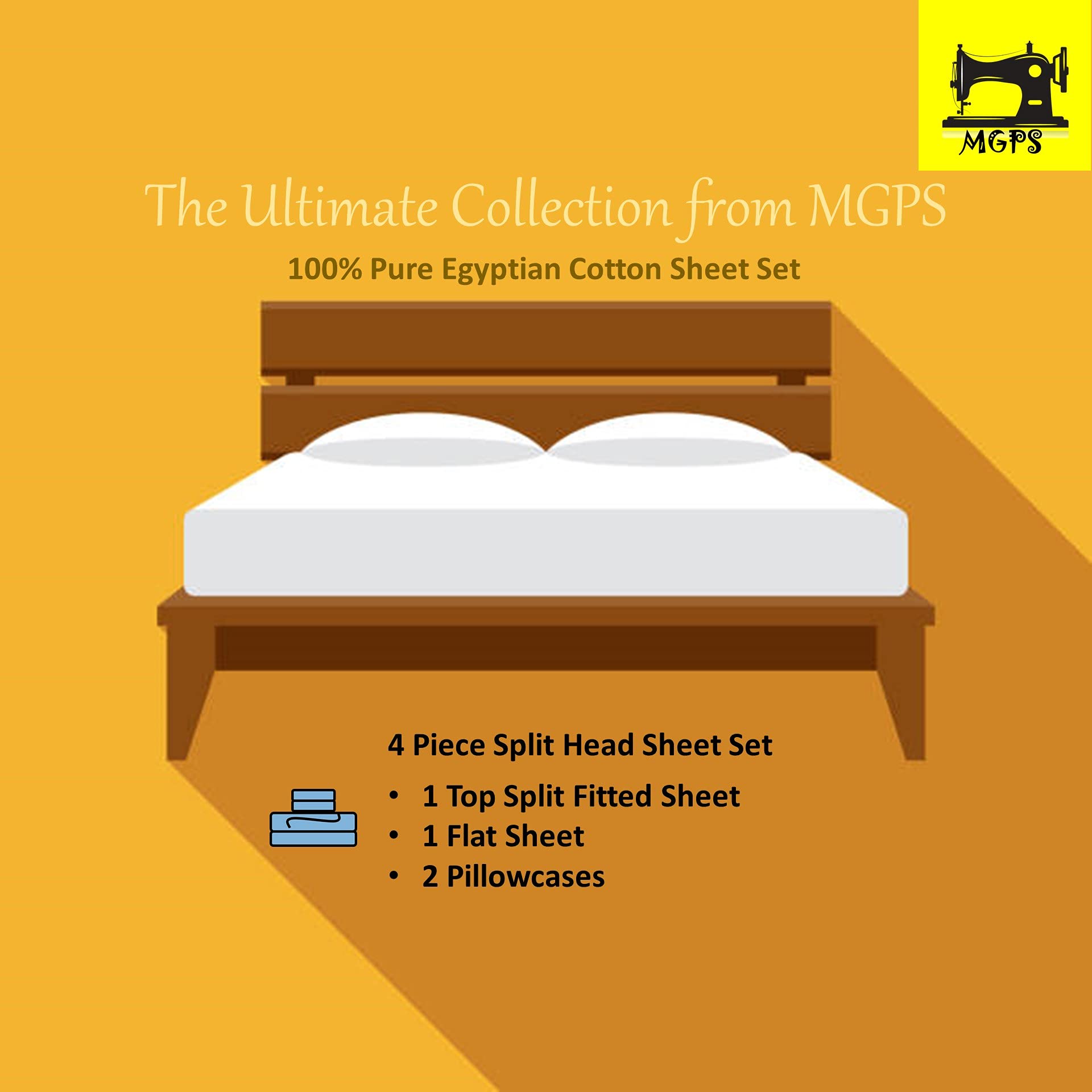 Luxury 800 Thread Count 100% Egyptian Cotton Split King Sheet Set for Adjustable Beds (34