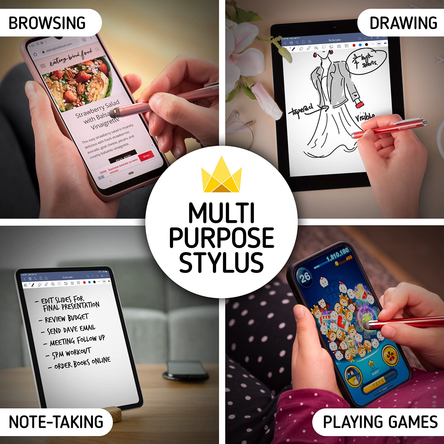 Friendly Swede Stylus Pen 3-Pack for iPad & iPhone - Touchscreen Use