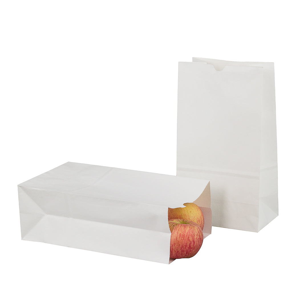 White Paper Bags 12 lb - 7 x 4.25 x 12.5 Inches - Pack of 100 - Kraft Shopping Bags for Retail, Grocery & Gift Packaging