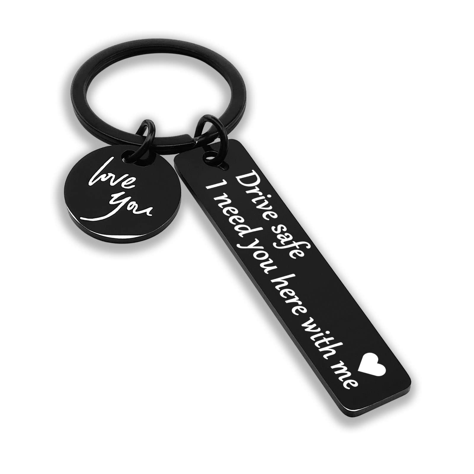 OUMILAN Drive Safe Keychain - 'I Love You I Need You Here With Me' Engraved Gift for Boyfriend, Husband, Dad - Perfect for Anniversary, Birthday & Valentine's Day - Car Accessory for Safe Driving Reminder