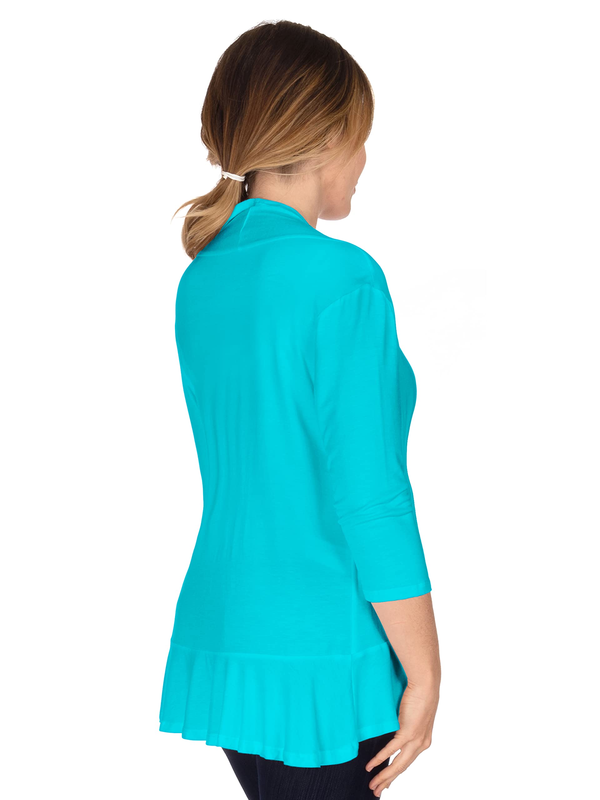 Women's 3/4 Sleeve Ruffle Cardigan Sweater - Medium Size Mint Green Lightweight Knit Open Front Cover Up for Spring/Summer Fashion, Office Wear & Casual Outfits
