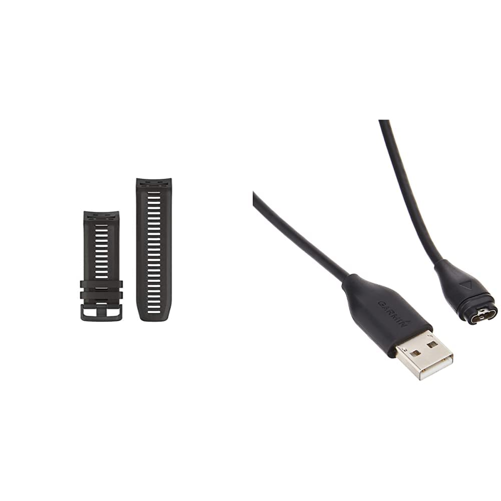 Garmin Instinct Replacement Band Graphite & Charger - Compatible with Multiple Devices (Model 010-12491-01) | Durable Silicone Watch Strap for Outdoor Sports, Hiking & Fitness Tracking