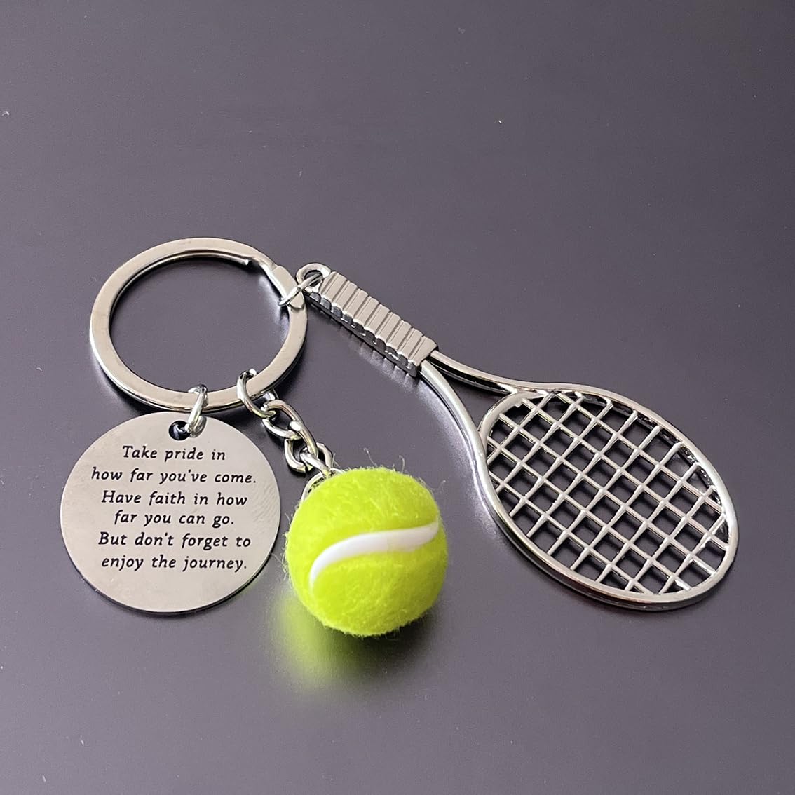 AMOBESTER Mini Tennis Racket Keychain with Ball - Silver Tennis Player Gift for Men & Women - Perfect for Tennis Lovers, Coaches & Fans - Great for Keyrings, Bags & Sports Accessories