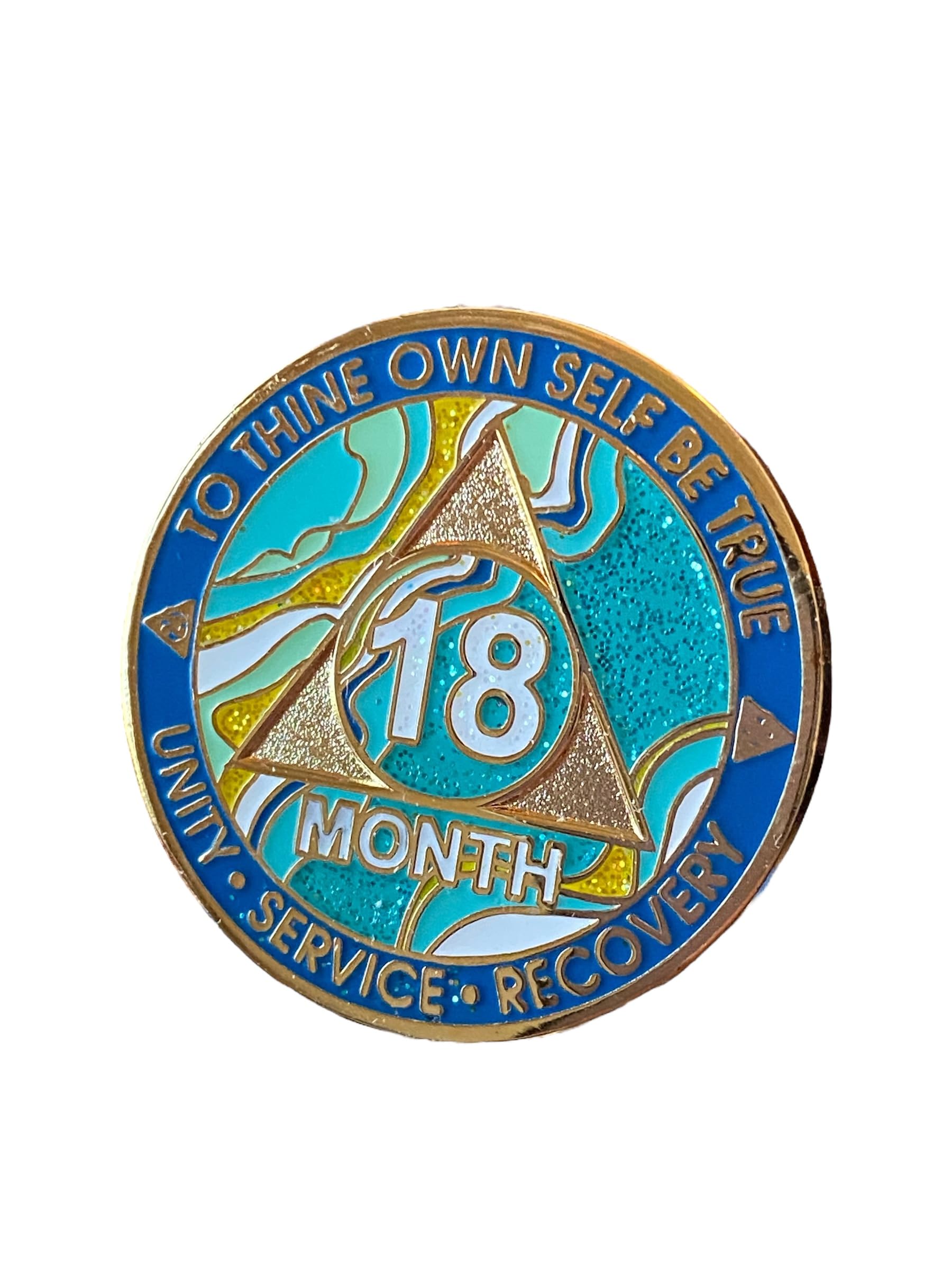 18 Month AA Medallion - Elegant Marble Caribbean Aqua Glitter Sobriety Chip for Recovery Milestones | Perfect for AA Meetings, Gifts & Sobriety Celebrations