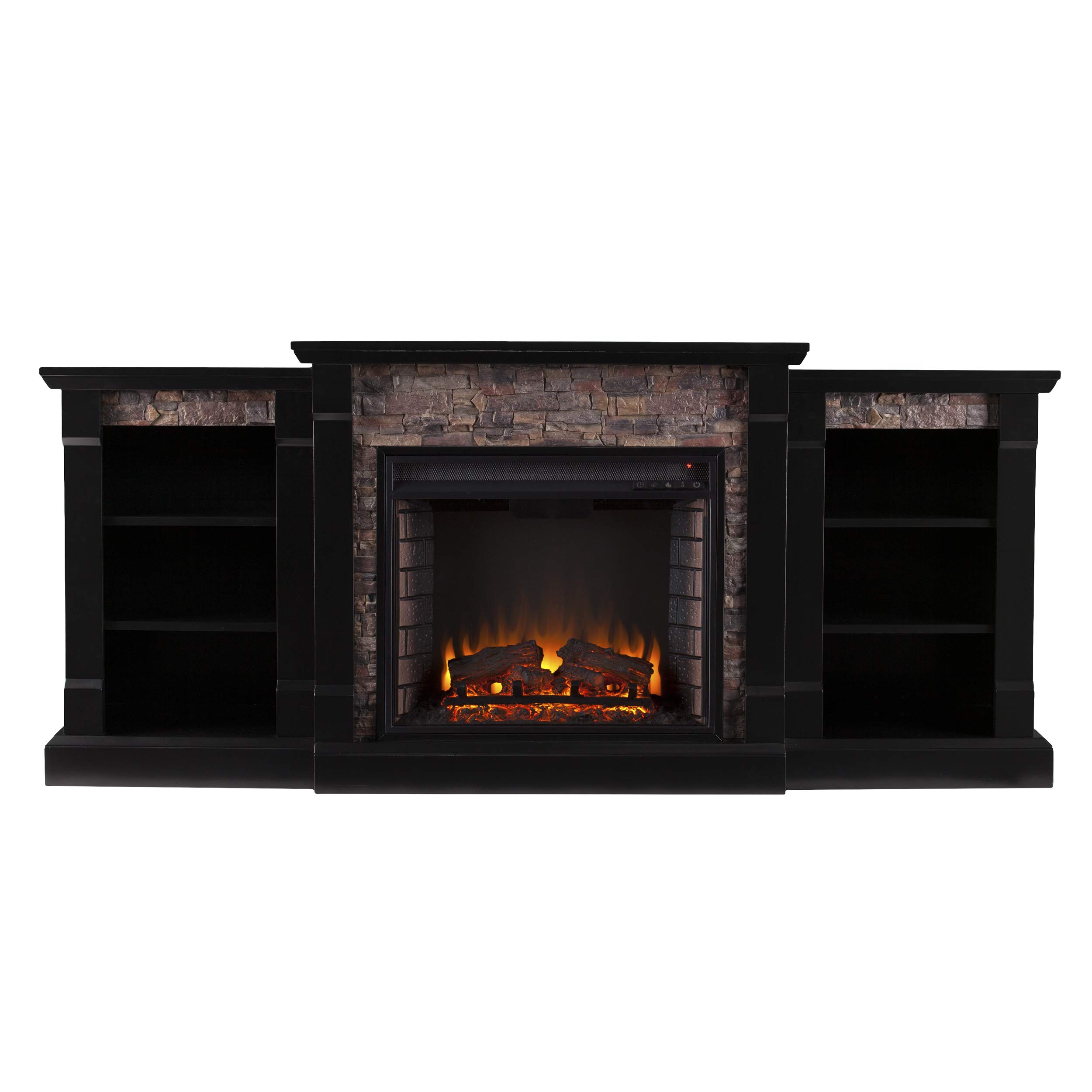 Gallatin Faux Stone Electric Fireplace with Built-in Bookcases - Modern Home Heating Solution for Living Room & Bedroom