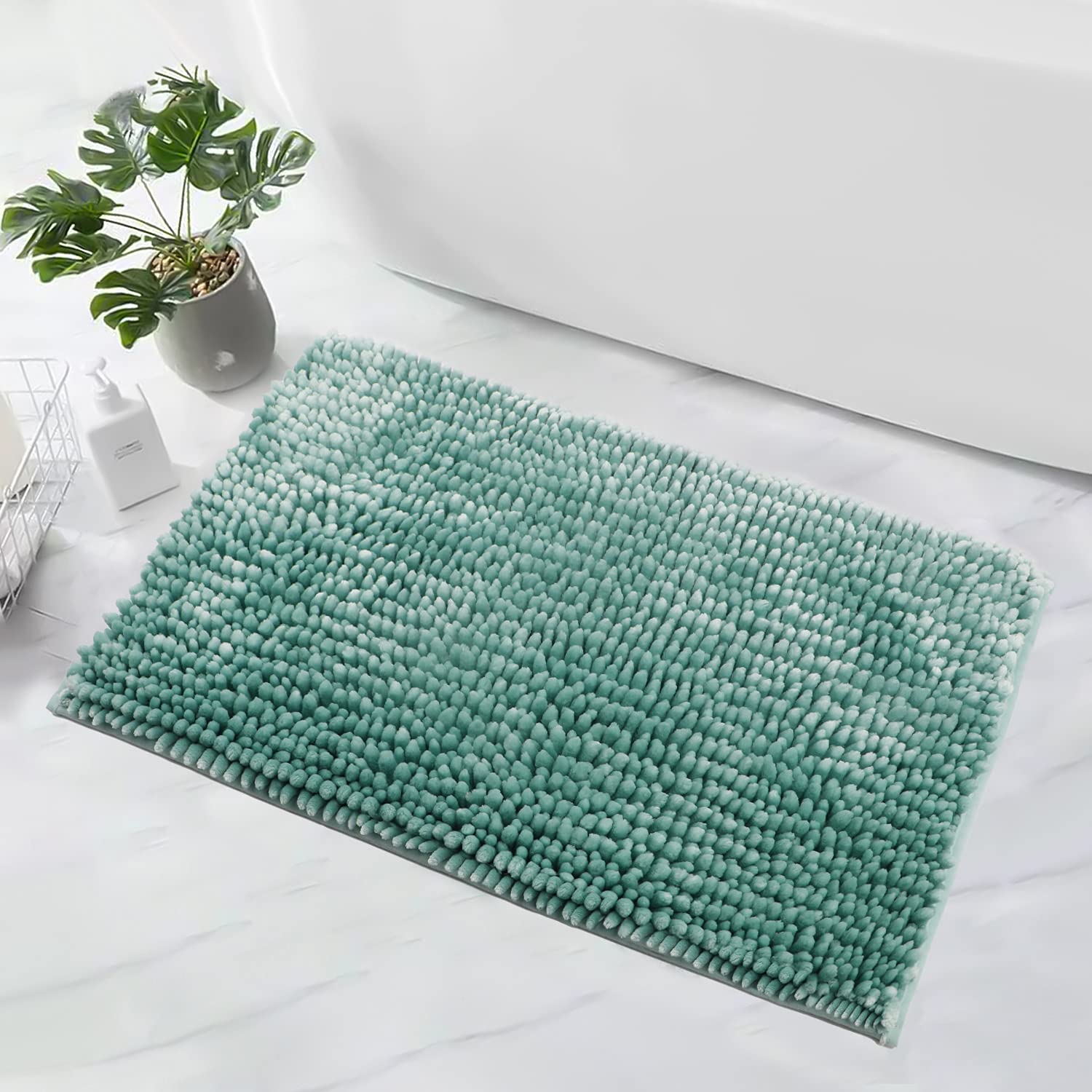 WELTRXE Non-Slip Chenille Bath Rug - Ultra Soft & Absorbent Shaggy Bathroom Mat (24''x16'') - Machine Washable Plush Shower Rug for Tub, Shower & Bathroom - Perfect for Bathroom Safety & Comfort, Kitchen Floor Protection