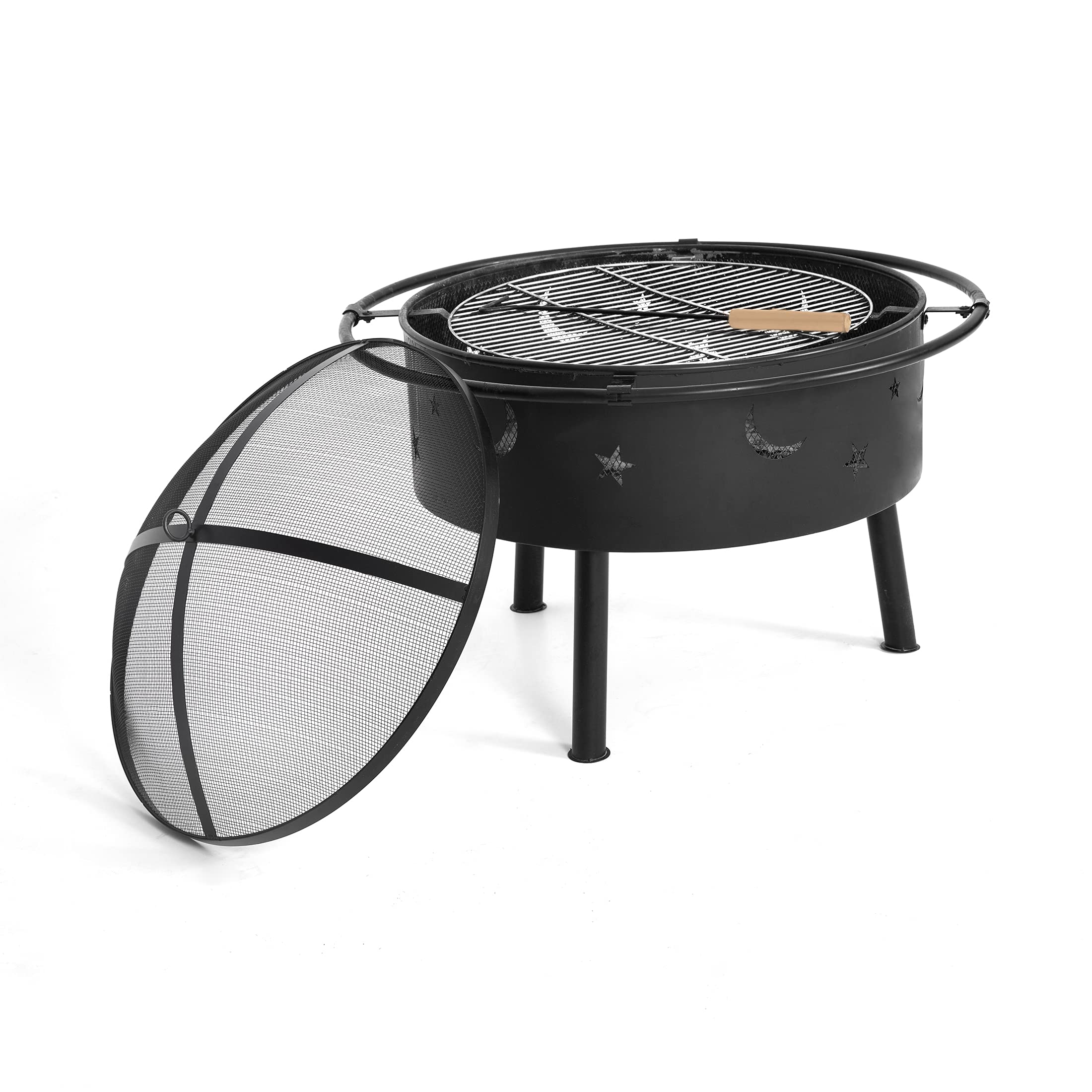 WestinTrends Heavy Duty Large Fire Pit Bowl - Star & Moon Design Steel Wood Burning Firepit for Outdoor Cooking, BBQ, Grill - Perfect for Patio, Backyard, Garden & Beach Campfires