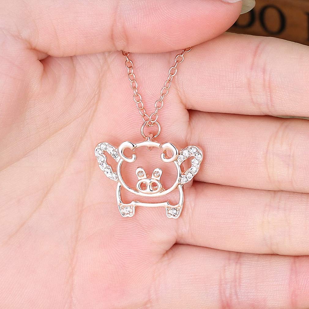Tebapi Women's Flying Pig Pendant Necklace - Rose Gold Crystal Lucky Charm Jewelry for Women | Perfect for Gifts, Parties & Everyday Wear