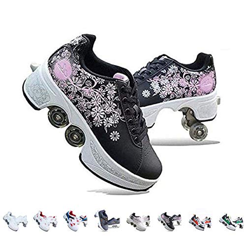 **Women's Roller Skates with Wheels - Adjustable Outdoor Quad Skates for Girls, Boys & Adults - 2 in 1 Double Line Skates & Kick Roller Shoes for Parkour, Fitness & Fun**    *(Perfect for Outdoor Skating, Roller Disco, Parkour Training & Casual Wear - Unisex Design for All Ages)*