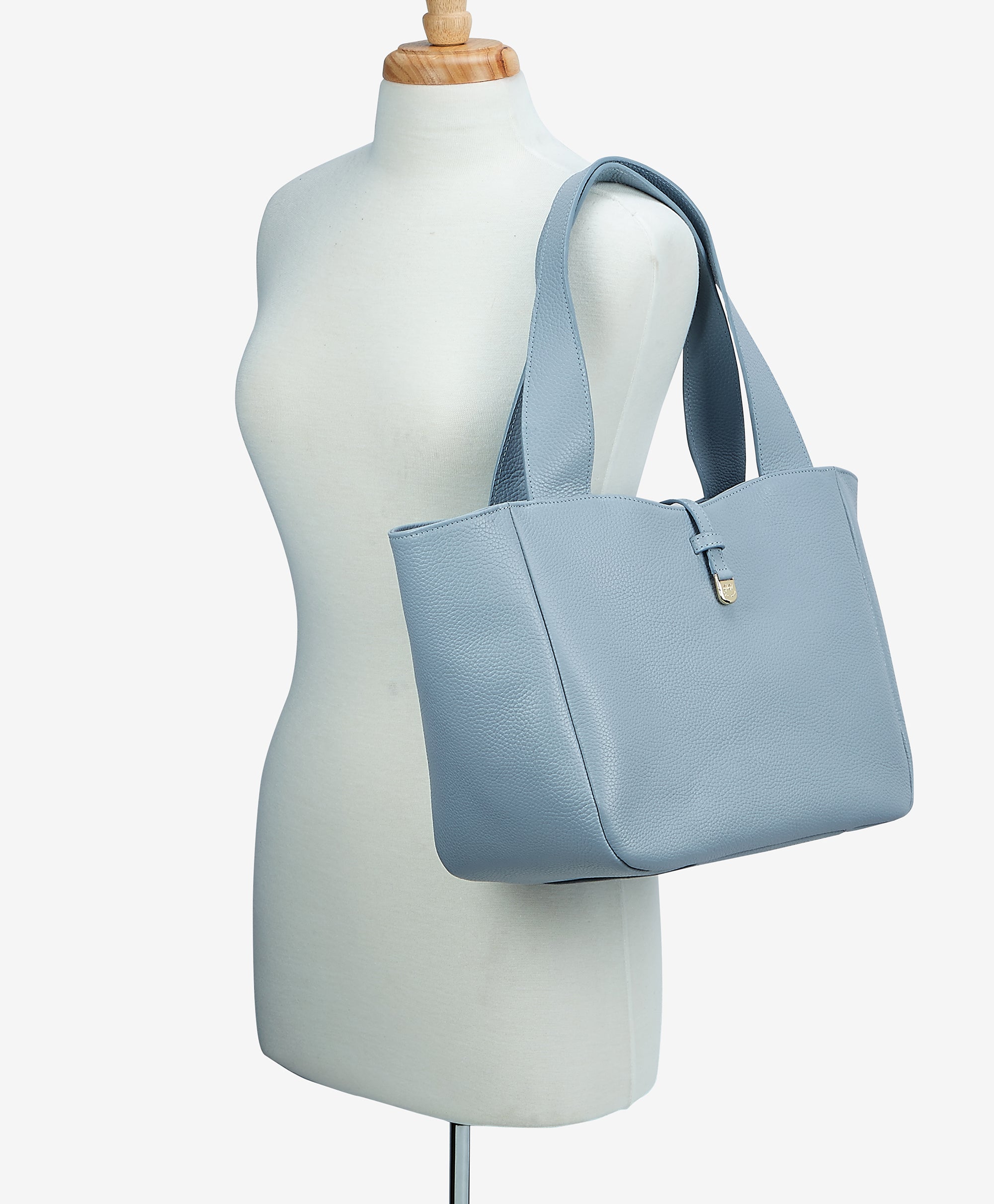 Premium Mercer Tote Bag in Coastal Blue - Pebble Grain Leather Handbag for Women | Work, Travel & Everyday Use