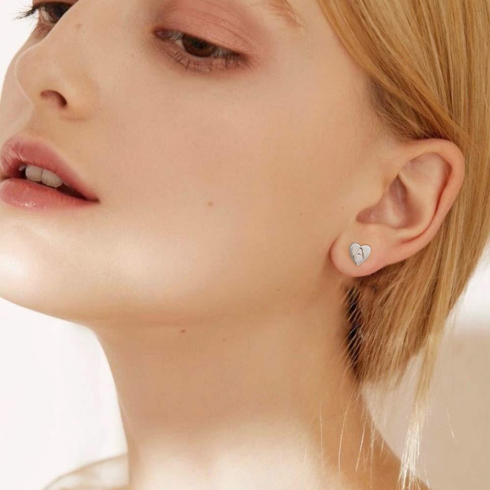 Heart Initial Stud Earrings for Women & Girls - 14K Gold Plated S925 Sterling Silver Hypoallergenic Dainty Letter Earrings | Perfect Gift for Birthday, Valentine's Day & Everyday Wear | Sensitive Skin Friendly Jewelry