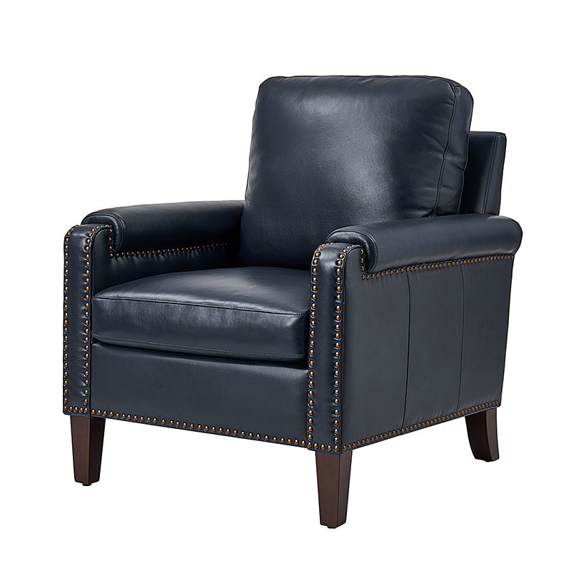 Nathaniel Transitional Style Genuine Leather Armchair - Premium Brown Leather Lounge Chair for Living Room, Office & Study - Comfortable Reading Chair with Padded Seat & Wooden Legs