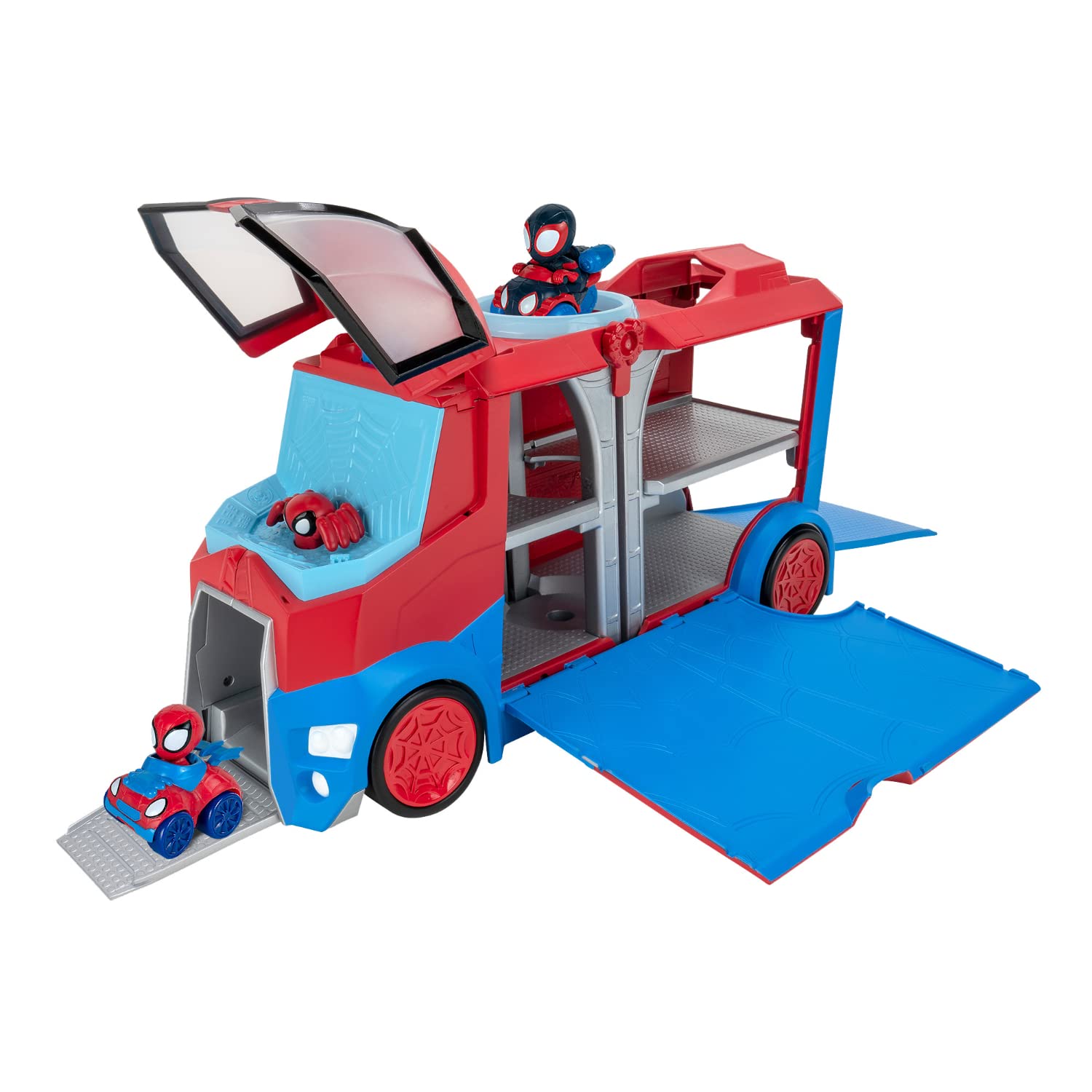 Marvel's Spidey and His Amazing Friends Web Transporter Toy Vehicle with Lights & Sounds - Includes Spidey & Miles Morales Action Figures | Superhero Play Set for Kids Birthday Gifts & Role Play Adventures