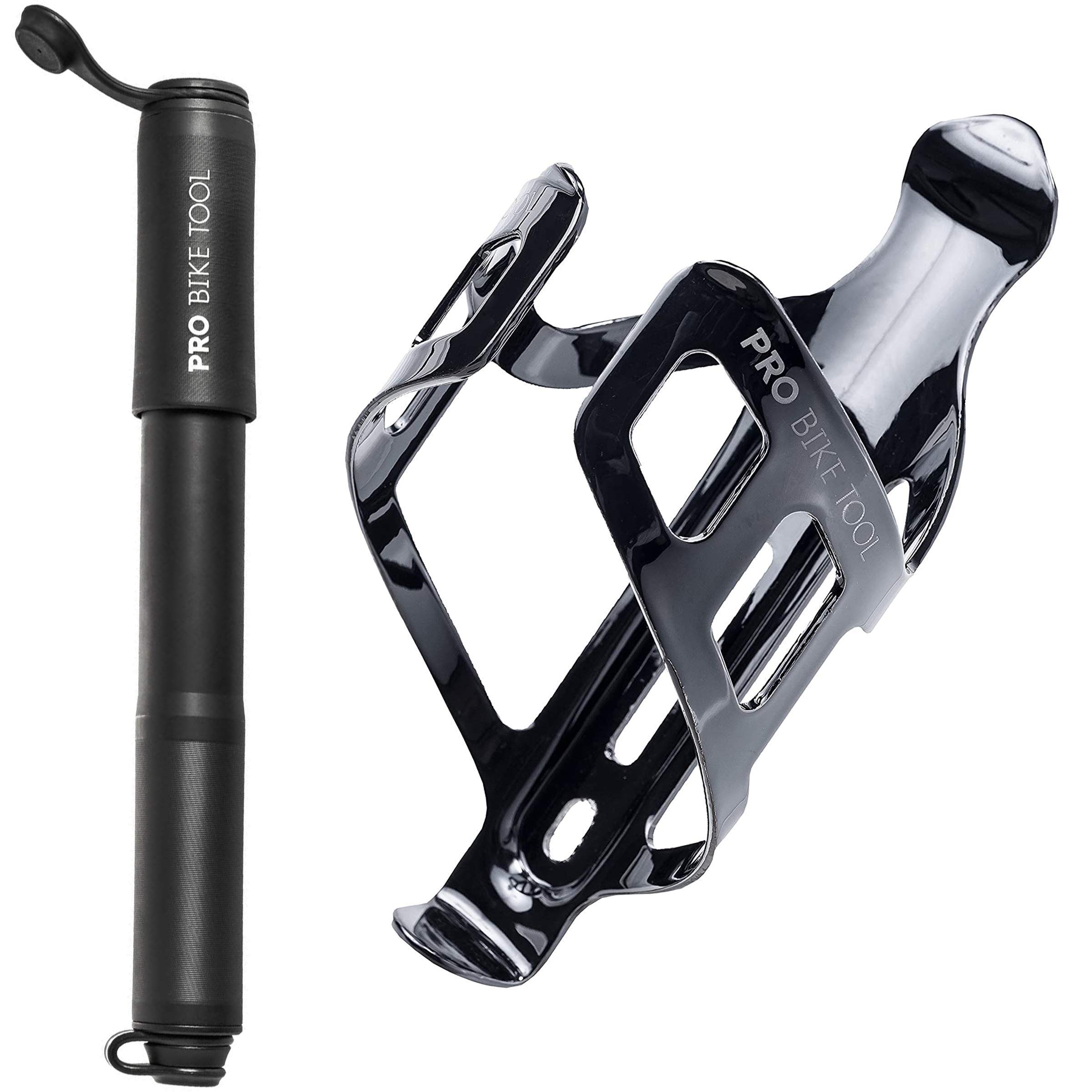 PRO BIKE TOOL Mini Bike Pump with Pressure Gauge + Bicycle Water Bottle Cage Holder Combo - Portable Cycling Accessories for Road & Mountain Bikes - Perfect for Commuting, Trail Riding and Emergency Repairs
