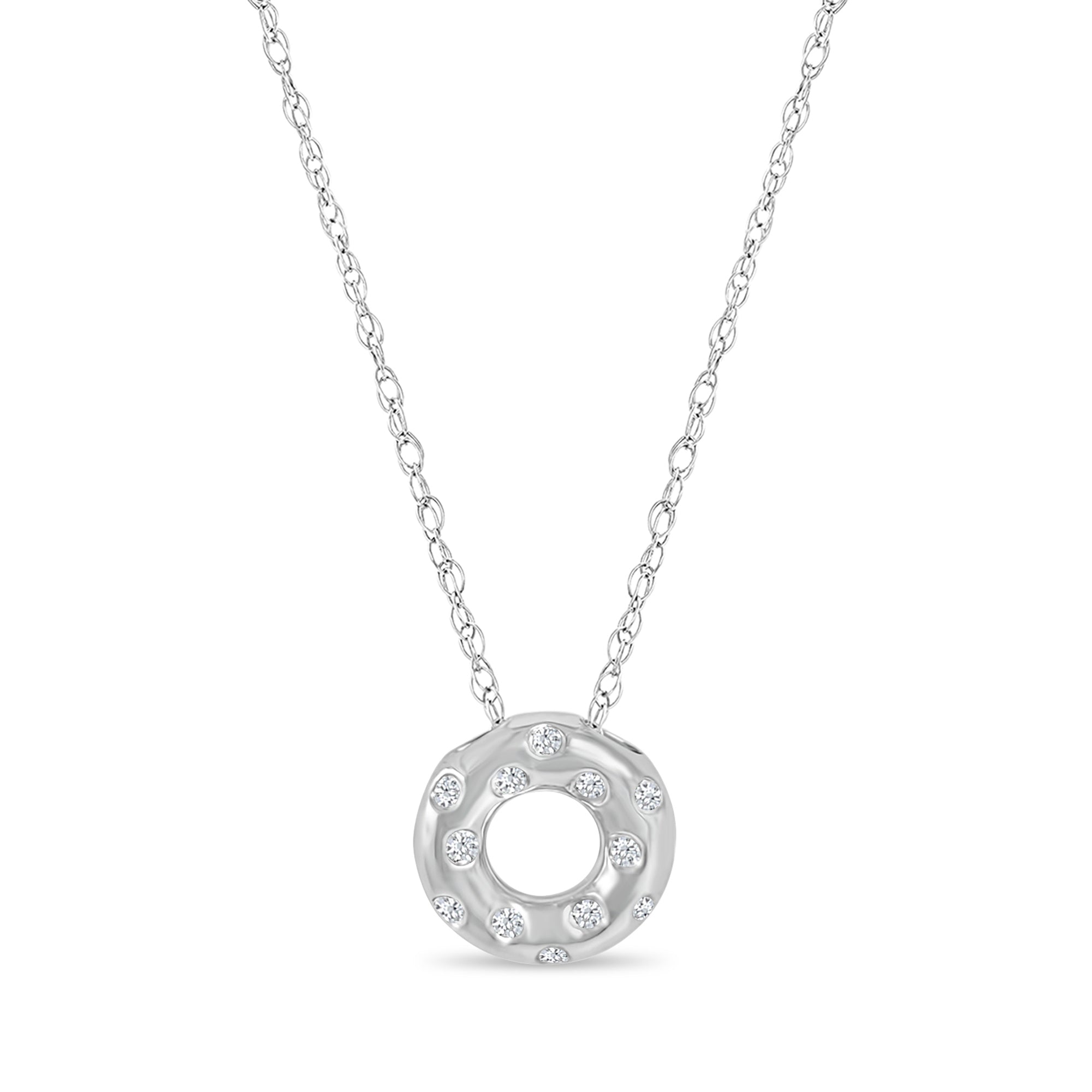 Dainty Diamond Doughnut Necklace .15cttw 18k White Gold - Elegant Jewelry Gift for Women, Perfect for Anniversaries, Birthdays & Special Occasions