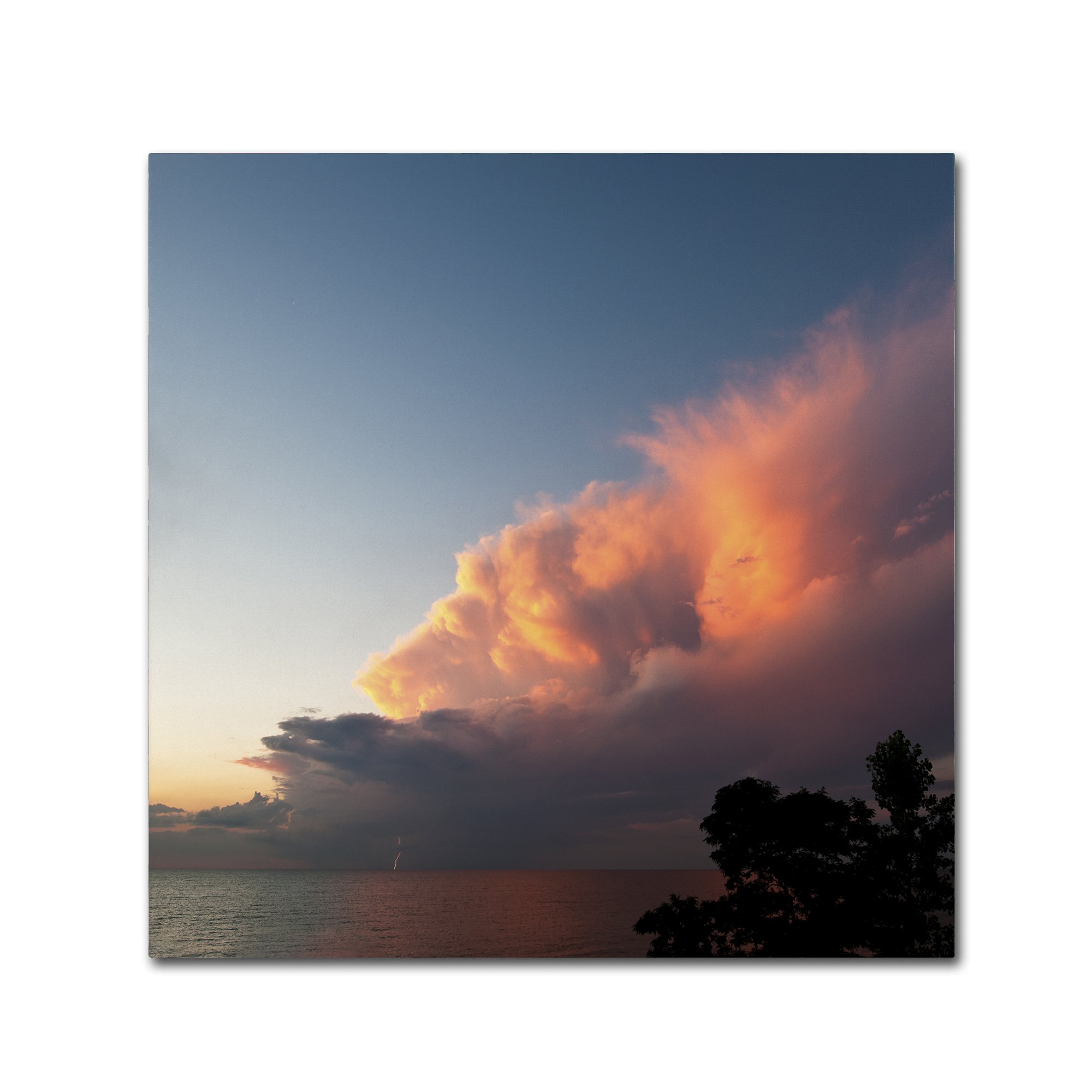 Kurt Shaffer Sunset Lightning Canvas Wall Art - 35x35 Inch Distant Lightning at Sunset Painting, Modern Home Decor for Living Room, Bedroom & Office
