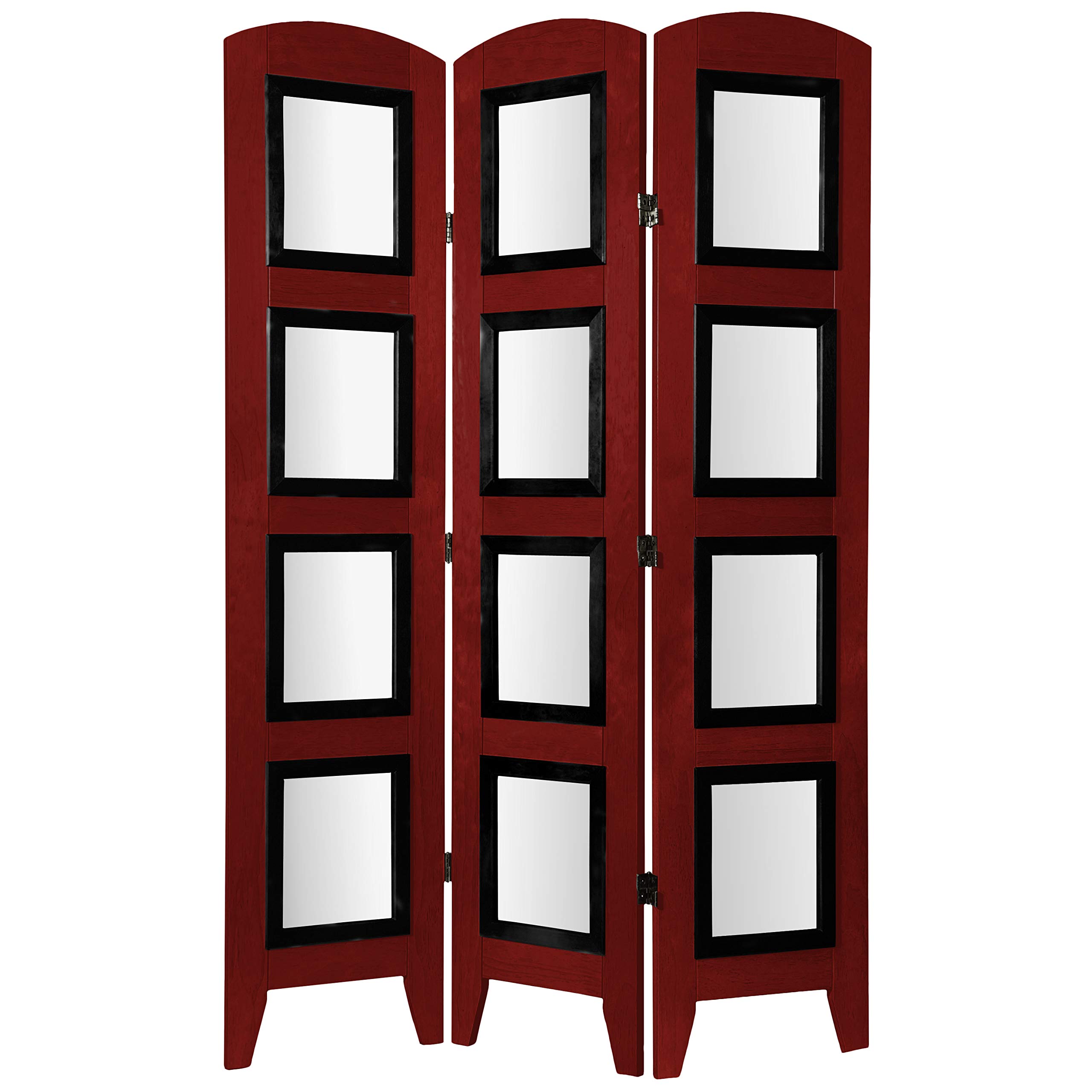 5.5 ft Tall Red Lantern Shoji Screen Room Divider - 3 Panel Rosewood Folding Partition - Perfect for Home Decor, Asian-Themed Events & Room Separation