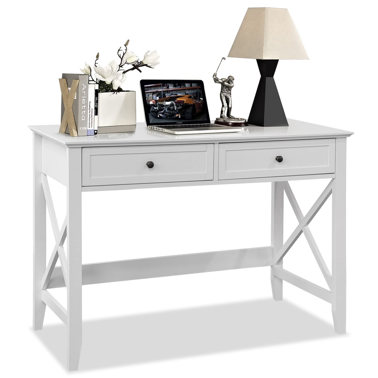 White Computer Desk with 2 Drawers - 42
