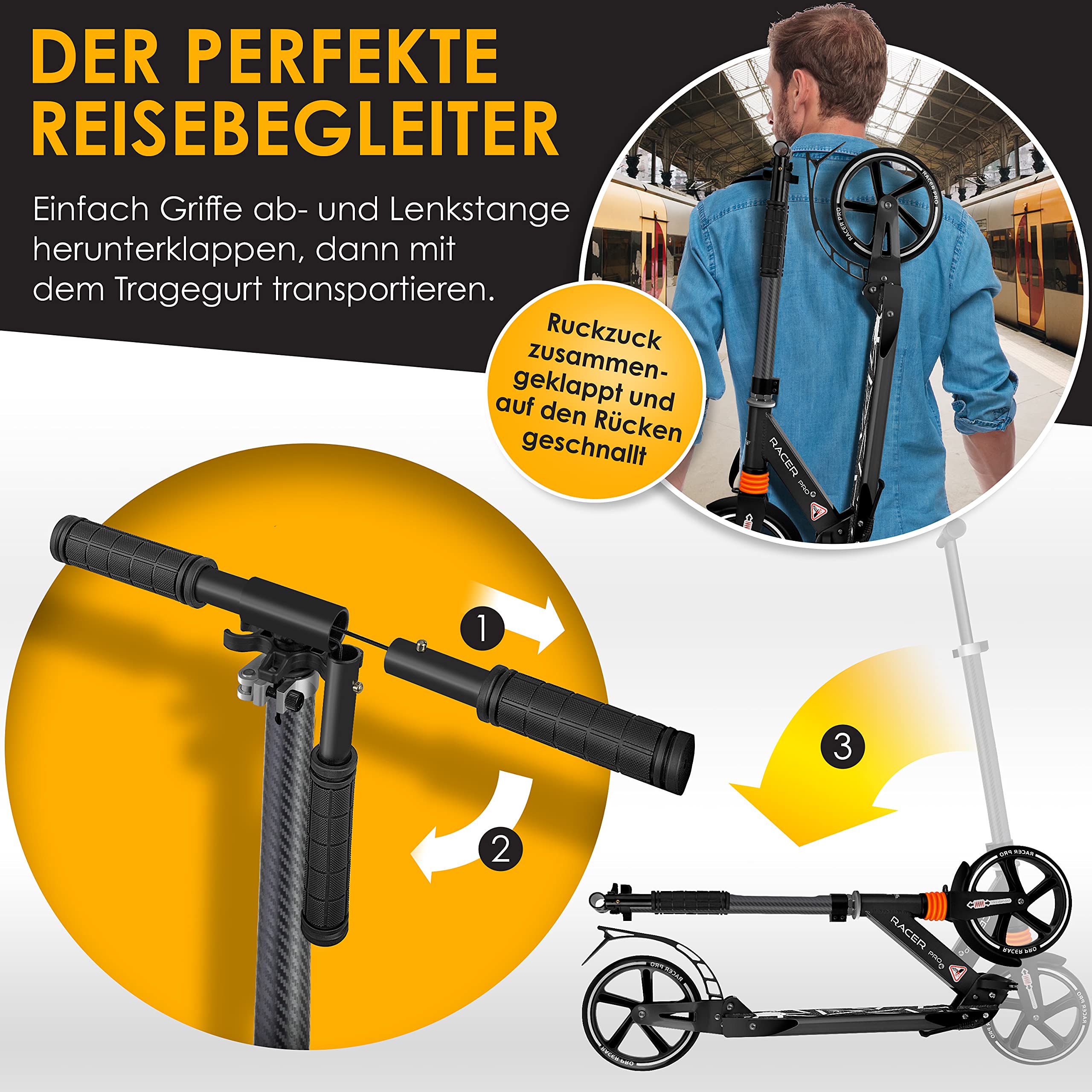 KESSER® PRO-S City Scooter with 205mm PU Big Wheels & Dual Suspension - Foldable, Adjustable Height Urban Scooter for Adults & Kids - Perfect for Commuting, Campus Travel & City Adventures