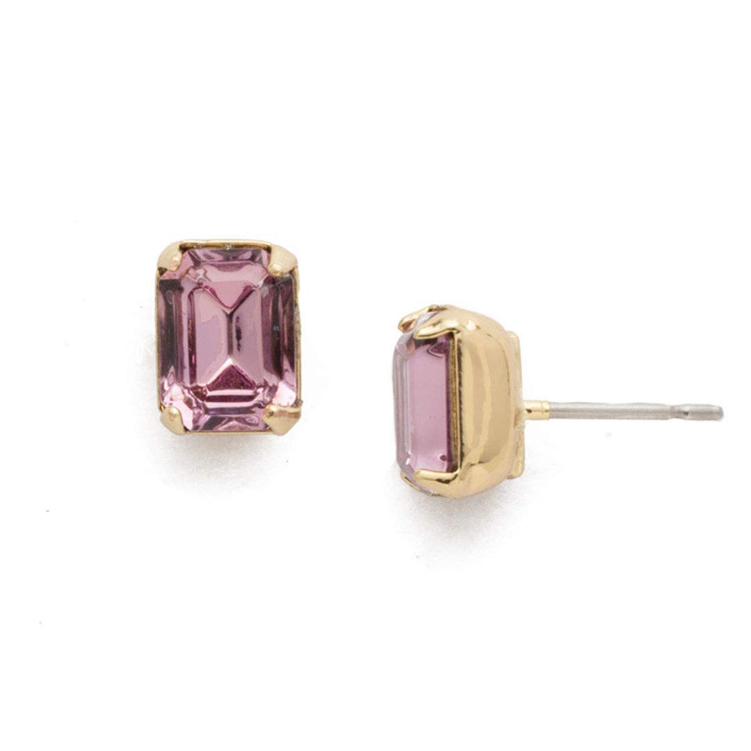 Sorrelli Mini Emerald Cut Stud Earrings - 14K Gold Plated Cubic Zirconia Earrings for Women, Elegant Everyday Jewelry Gift for Her | Perfect for Work, Parties & Special Occasions