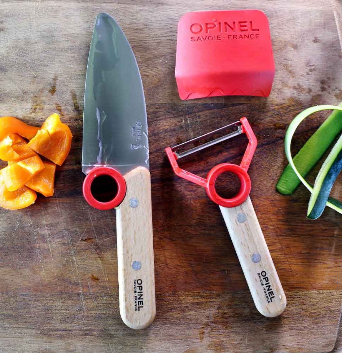 Opinel Mini Chef Kids Kitchen Knife Set - 3-Piece Safe Cooking Tools with Peeler & Finger Guard for Children | Perfect for First Cooking Lessons & Family Meal Prep