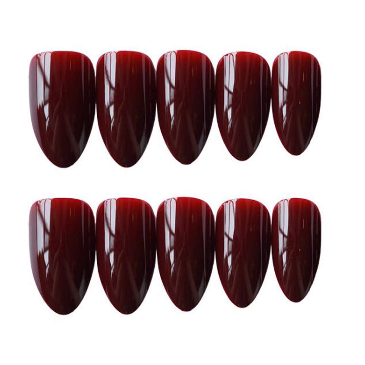 24Pcs Stiletto False Nails - Glossy Long Claw Press on Nails, Pure Color Acrylic Full Cover Fake Nails for Women Girls & Teens (Wine Red) - Perfect for Parties, Weddings & Special Occasions