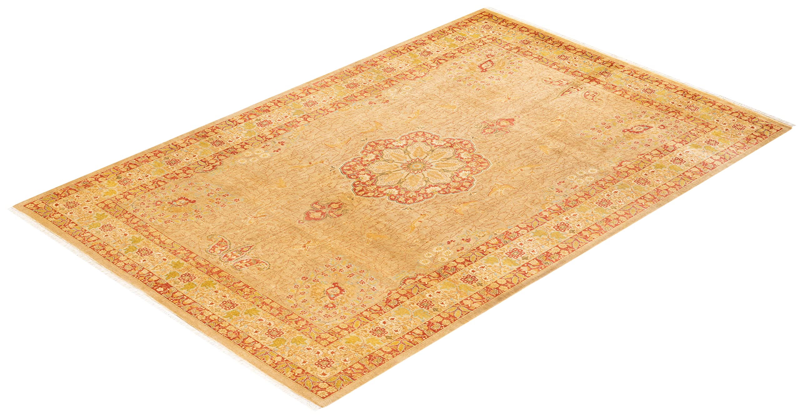 Handmade Wool Oriental Mogul Yellow 6x9 Area Rug - Traditional Hand-Knotted Design for Living Room, Bedroom & Dining Room Decor