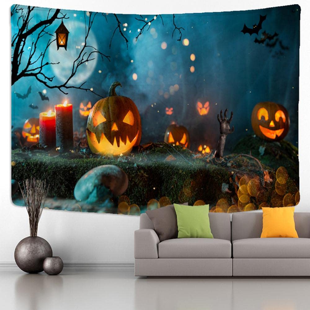 KUKUALE Halloween Pumpkin Tapestry - Boho Wall Hanging Decor with Psychedelic Witchcraft Design (39.3x59 inches) - Perfect for Halloween Party, Home Decor, and Spooky Room Aesthetic