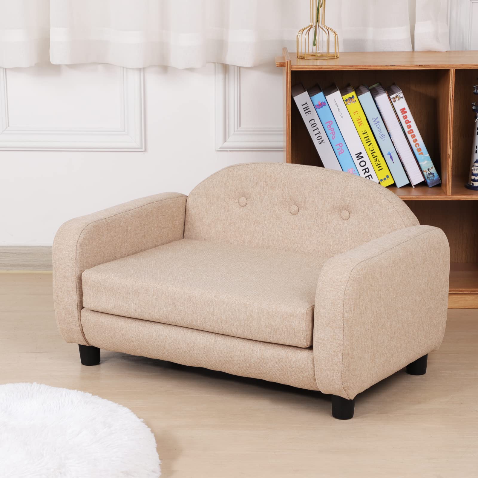 Premium Pet Bed Sofa for Small Dogs & Cats - Soft Washable Cushion, Cozy Puppy Bed & Cat Couch - Perfect for Living Room, Bedroom & Pet Napping (Beige)