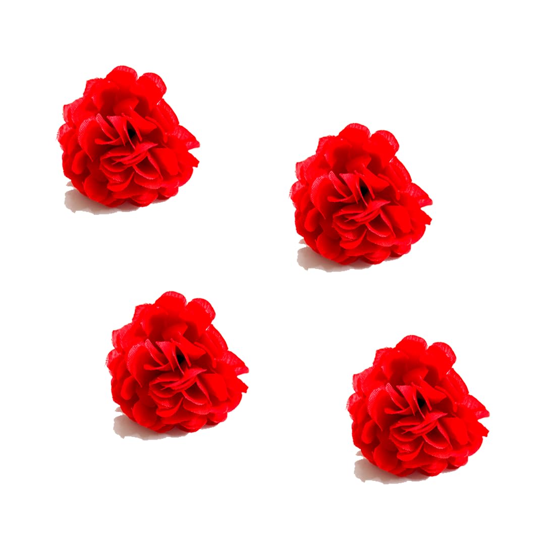 Elegant Artificial Fabric Rose Hair Pins with Golden Pins - Wedding Hair Clips, Bridal Hair Accessories for Women & Girls (Set of 4, Red) - Perfect for Weddings, Prom, Parties & Special Occasions