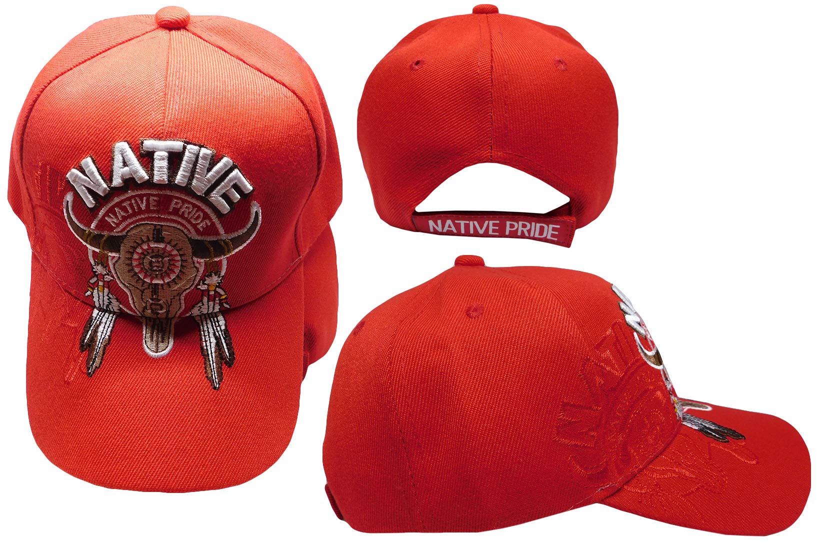 Native Pride Indian Buffalo Skull Dreamcatcher Adjustable Cap - Red Embroidered Polyester Hat for Men & Women | Perfect for Festivals, Powwows & Western Fashion