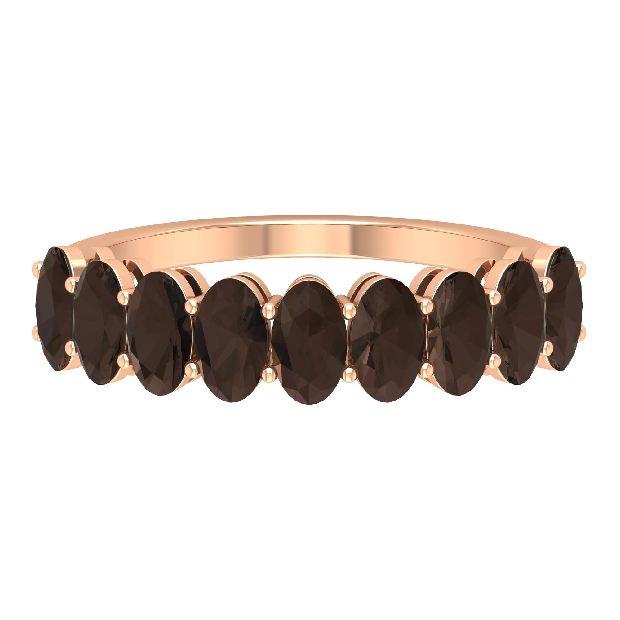 Rosec Jewels 2.25 CT Smoky Quartz Ring for Women - 14K Solid Gold June Birthstone Ring, Brown Smoky Quartz Half Eternity Band | Perfect for Weddings, Anniversaries & Everyday Elegance