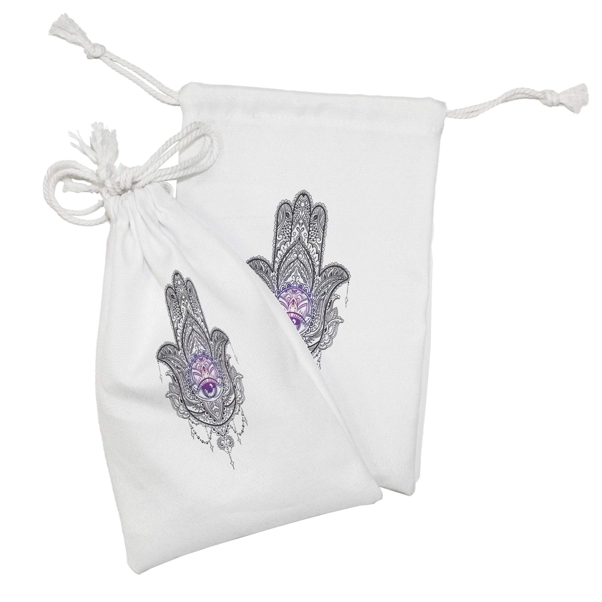 Ambesonne Evil Eye Fabric Pouch Set of 2 - Bohemian Floral Drawstring Bags for Toiletries, Jewelry & Travel Essentials (9