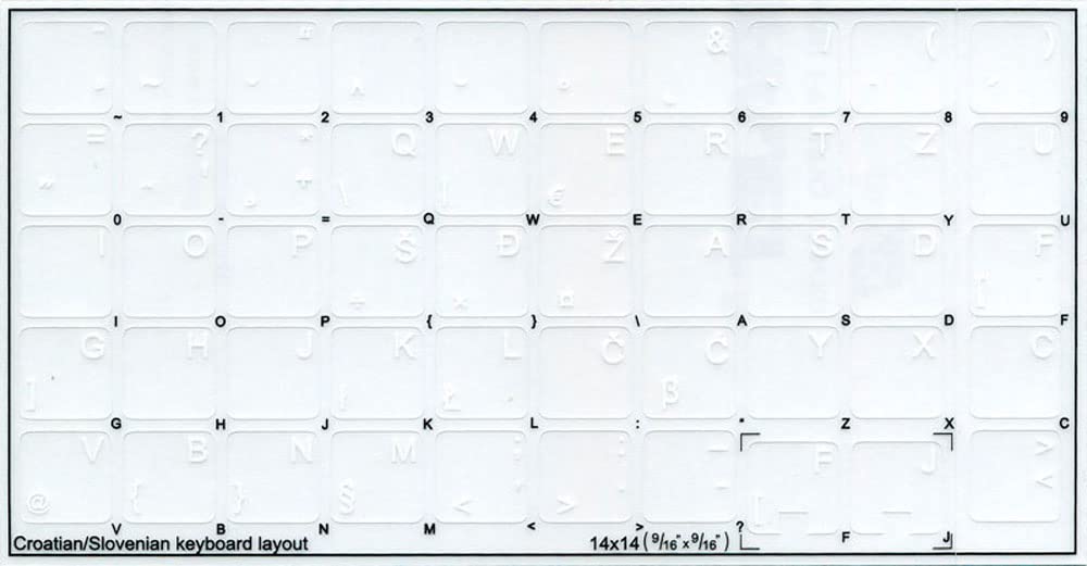 Croatian Slovenian Keyboard Stickers - White on Clear for Laptops & PCs